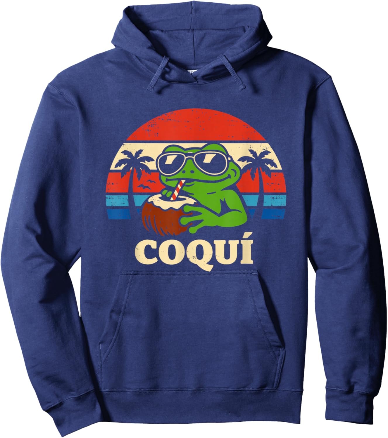 Coqui Frog Retro Sunset Puerto Rico Hoodie - Hoodie | Navy