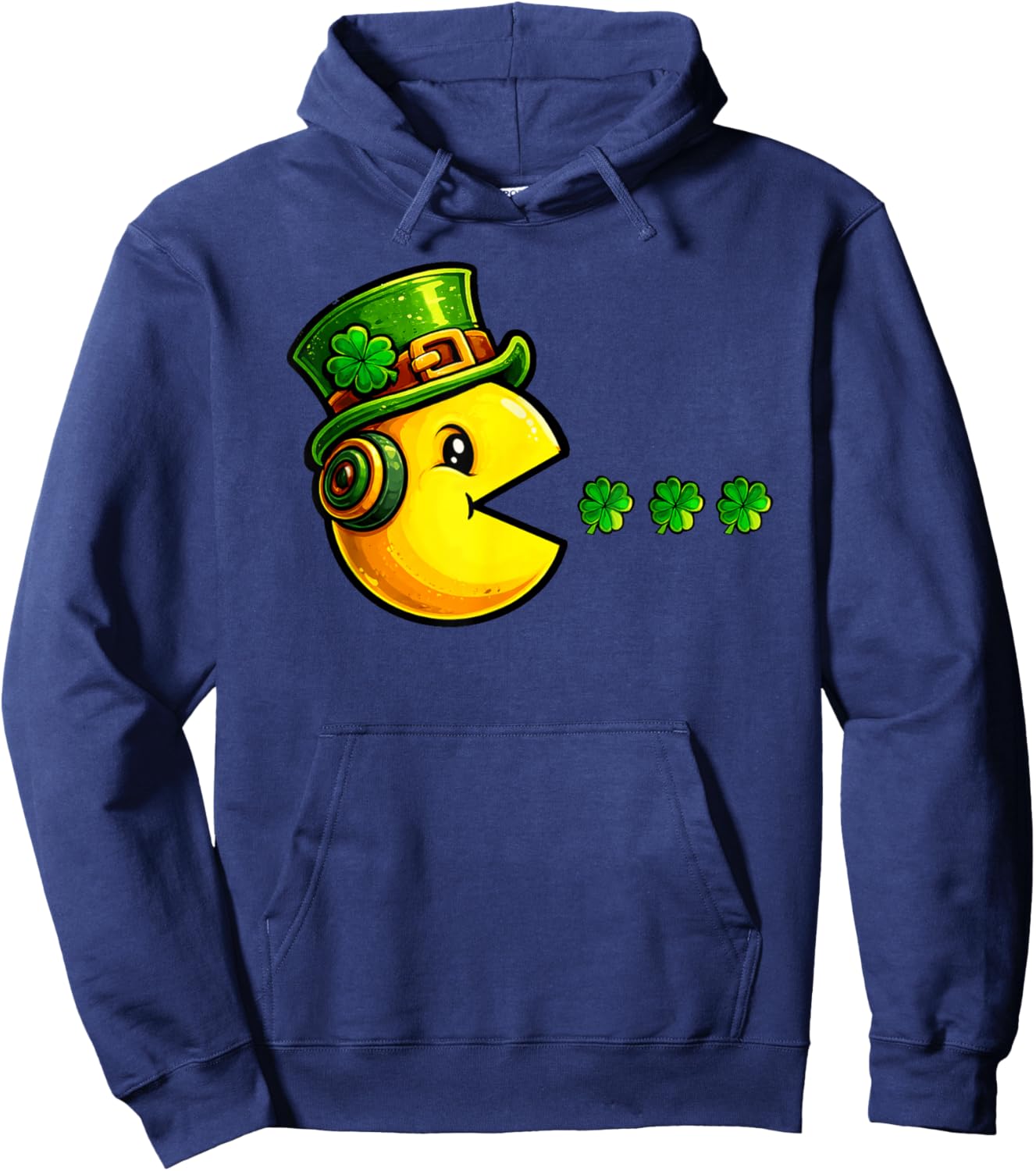 Leprechaun Eating Shamrock St Patricks Day Gamer Boys Kids Hoodie - Hoodie | Navy