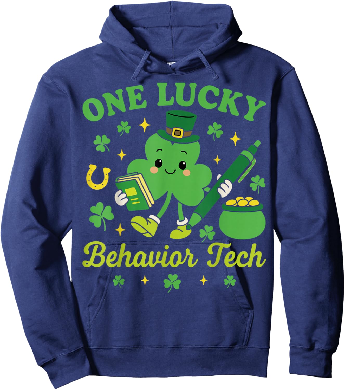 One Lucky Behavior Tech St Patricks Day ABA Therapy Hoodie - Hoodie | Navy