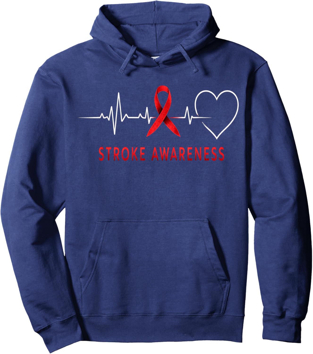 Red Ribbon Heart ECG Medical Stroke Awareness Heartbeat Hoodie - Hoodie | Navy