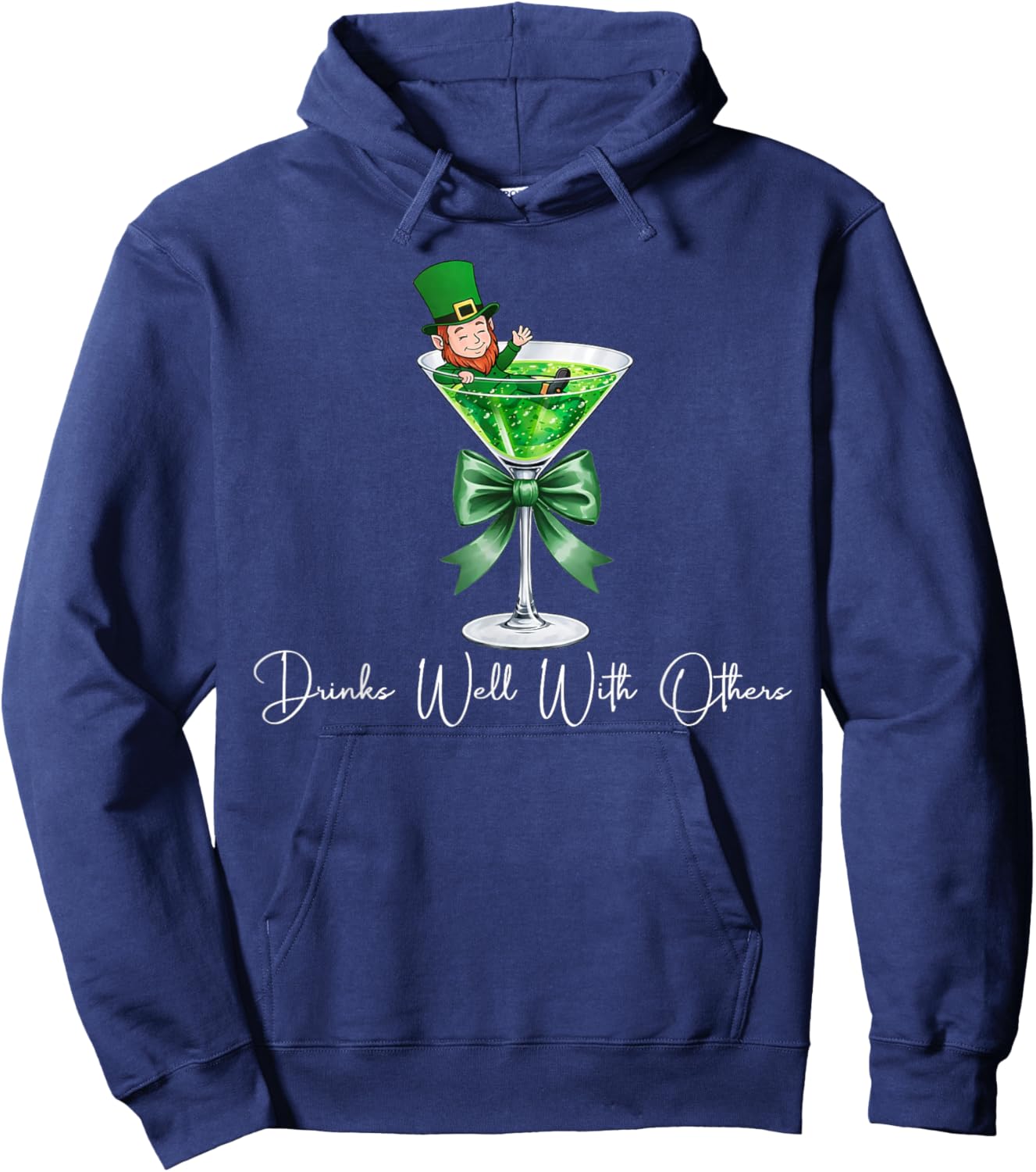 Drinks Well with Others Funny Leprechaun Martini Cocktail Hoodie - Hoodie | Navy