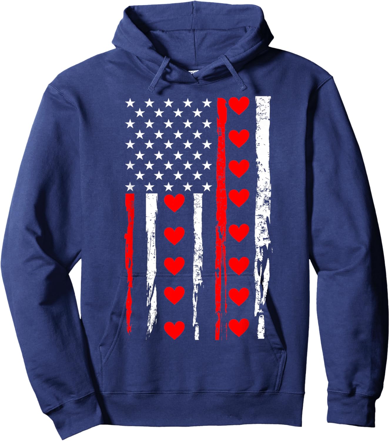 Valentines Day USA American Flag Hearts Hoodie - Hoodie | Navy