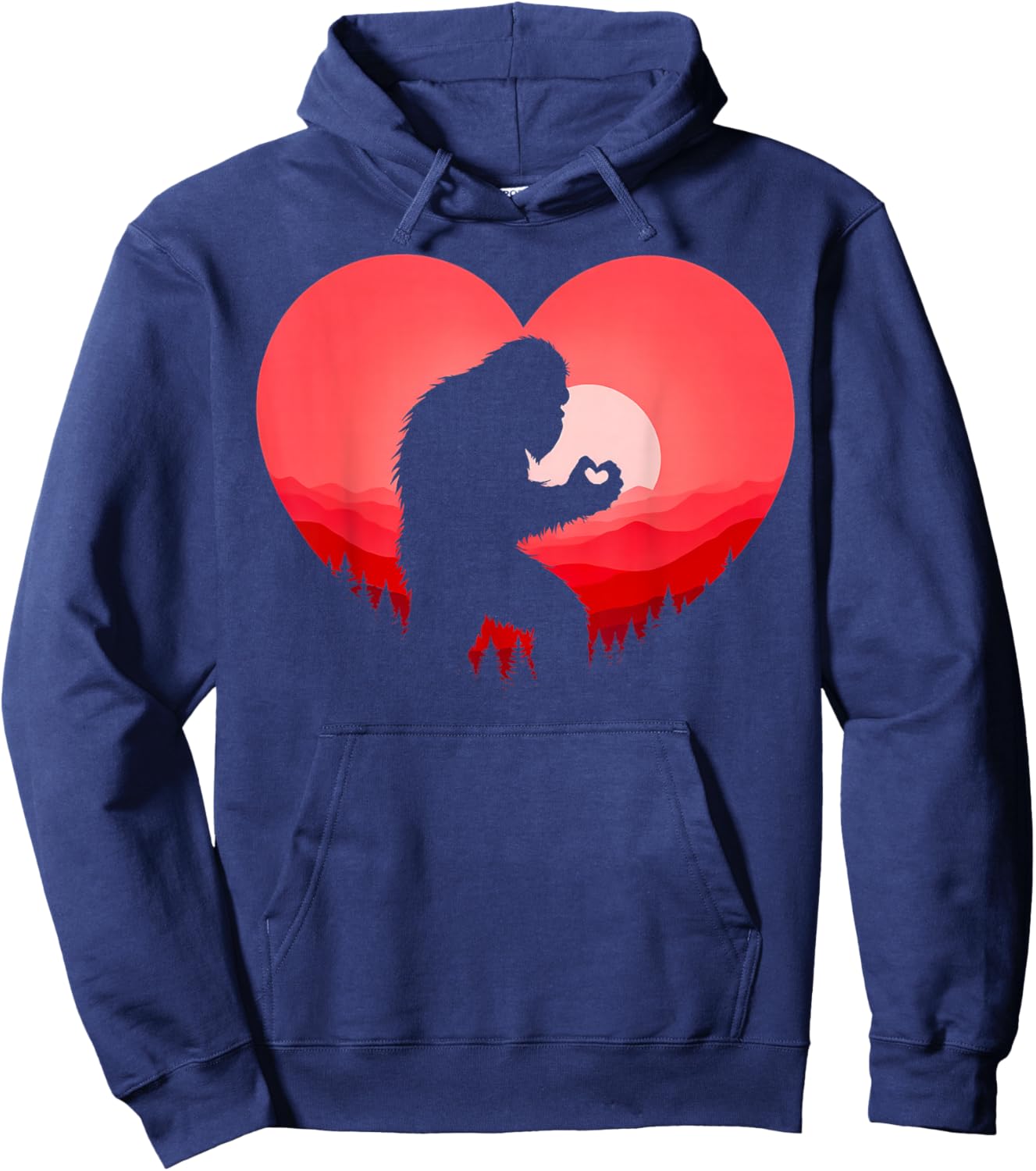 Funny Bigfoot in Love Heart Happy Valentine's Day Men Women Hoodie - Hoodie | Navy