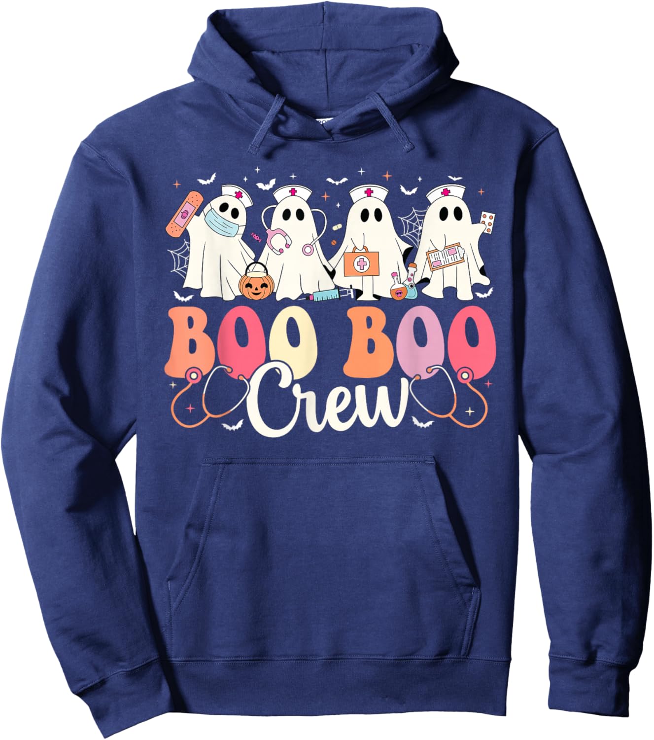 Boo Boo Crew Nurse Ghost Scrub Top Women Halloween Nursing Hoodie - Hoodie | Navy