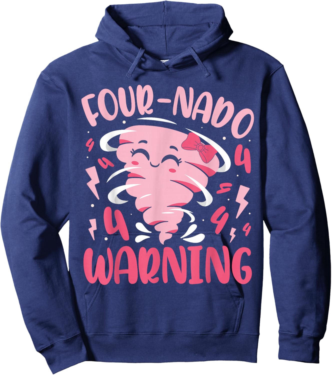 Kids Four Nado Warning 4th Birthday Tornado Birthday Hoodie - Hoodie | Navy
