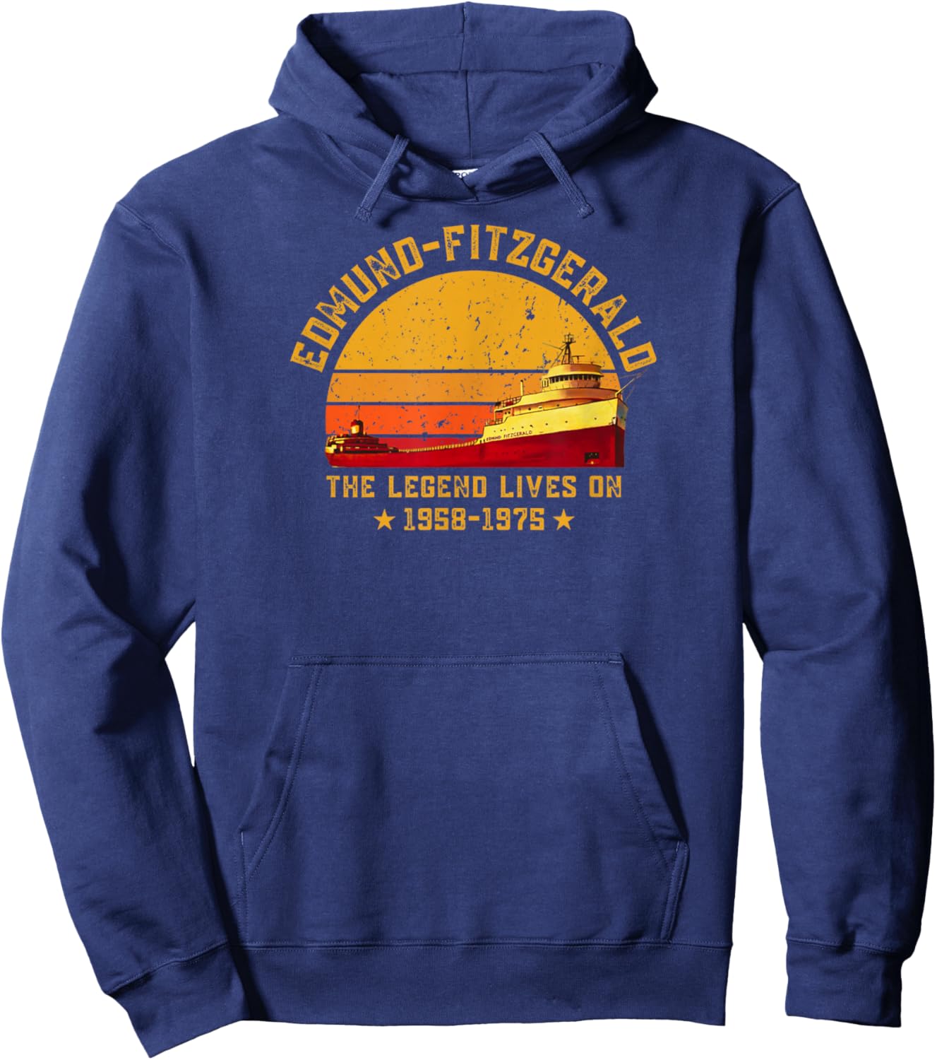 Edmund Fitzgerald Ship 1975 Anniversary Great Lakes Tribute Hoodie - Hoodie | Navy