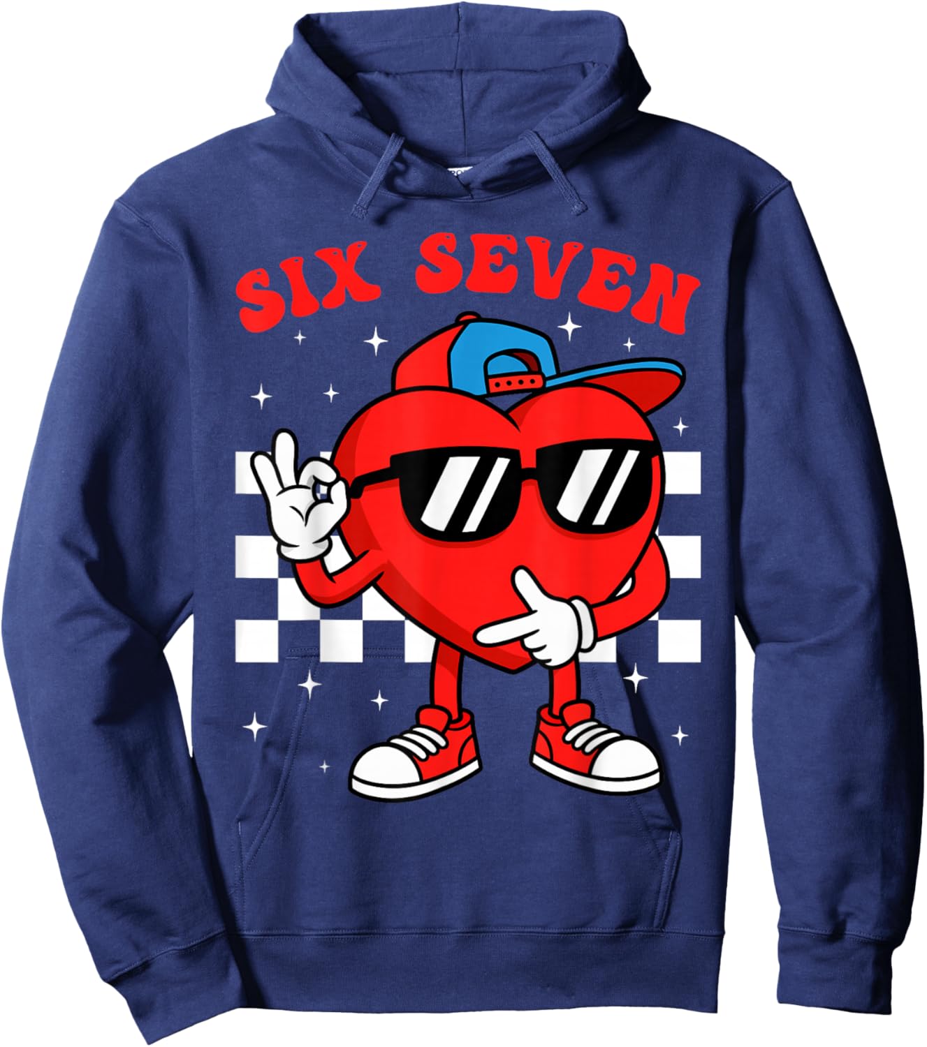 Groovy 6 7 Meme Heart Gen Alpha Six Seven 67 Valentine’s Day Hoodie - Hoodie | Navy