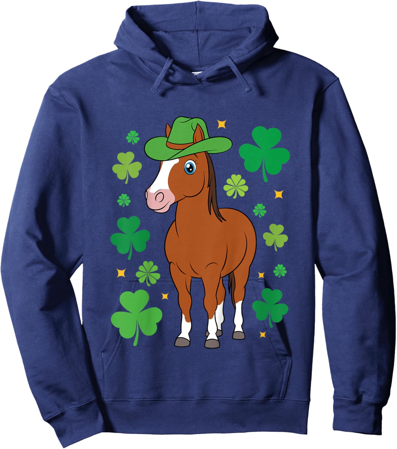 Cute Horse Lover St Patricks Day Shamrock Girls Boys Hoodie - Hoodie | Navy