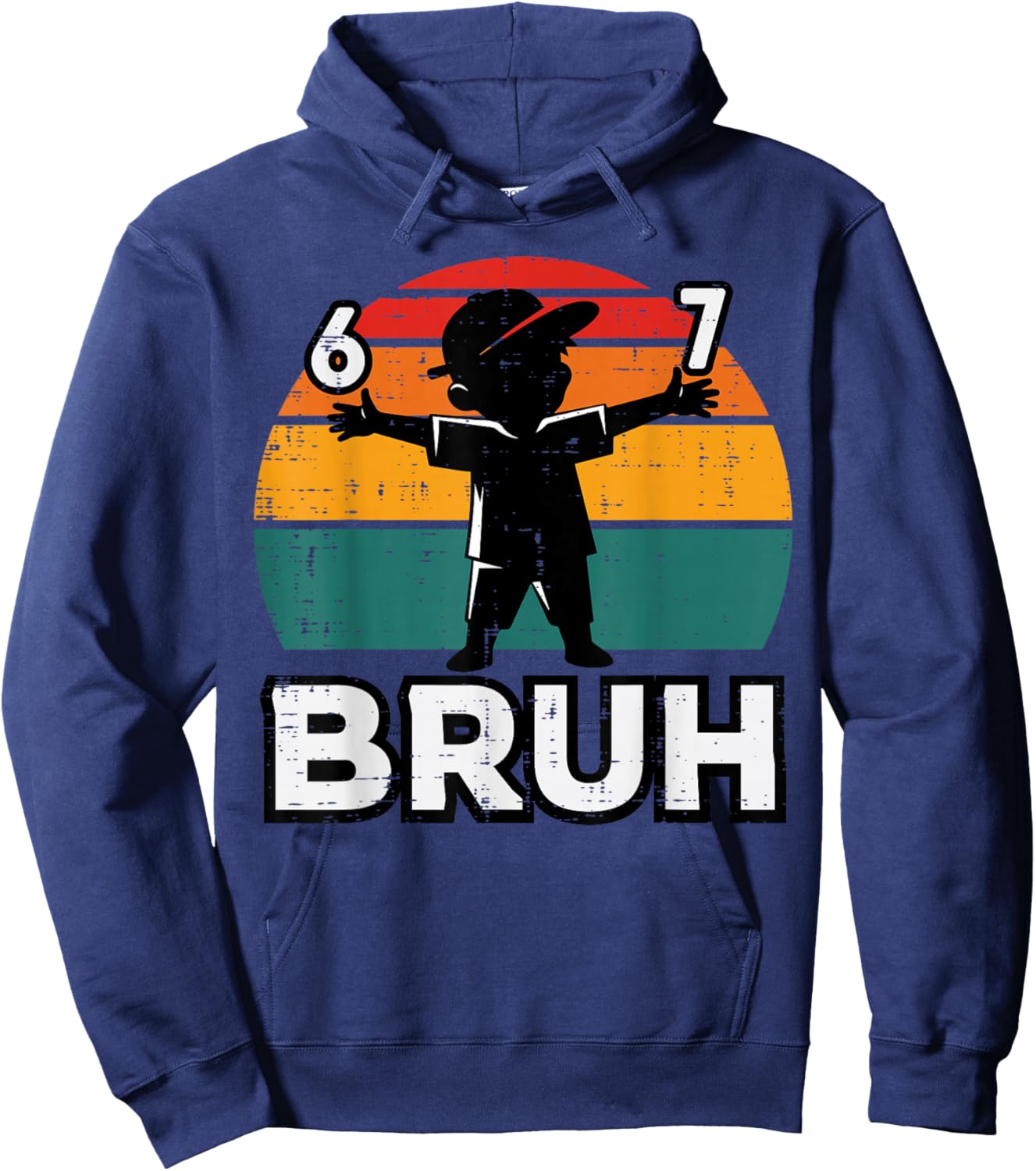 6 7 Bruh Retro 67 Six Seven Meme Gen Alpha Kids Boys Youth Hoodie - Hoodie | Navy