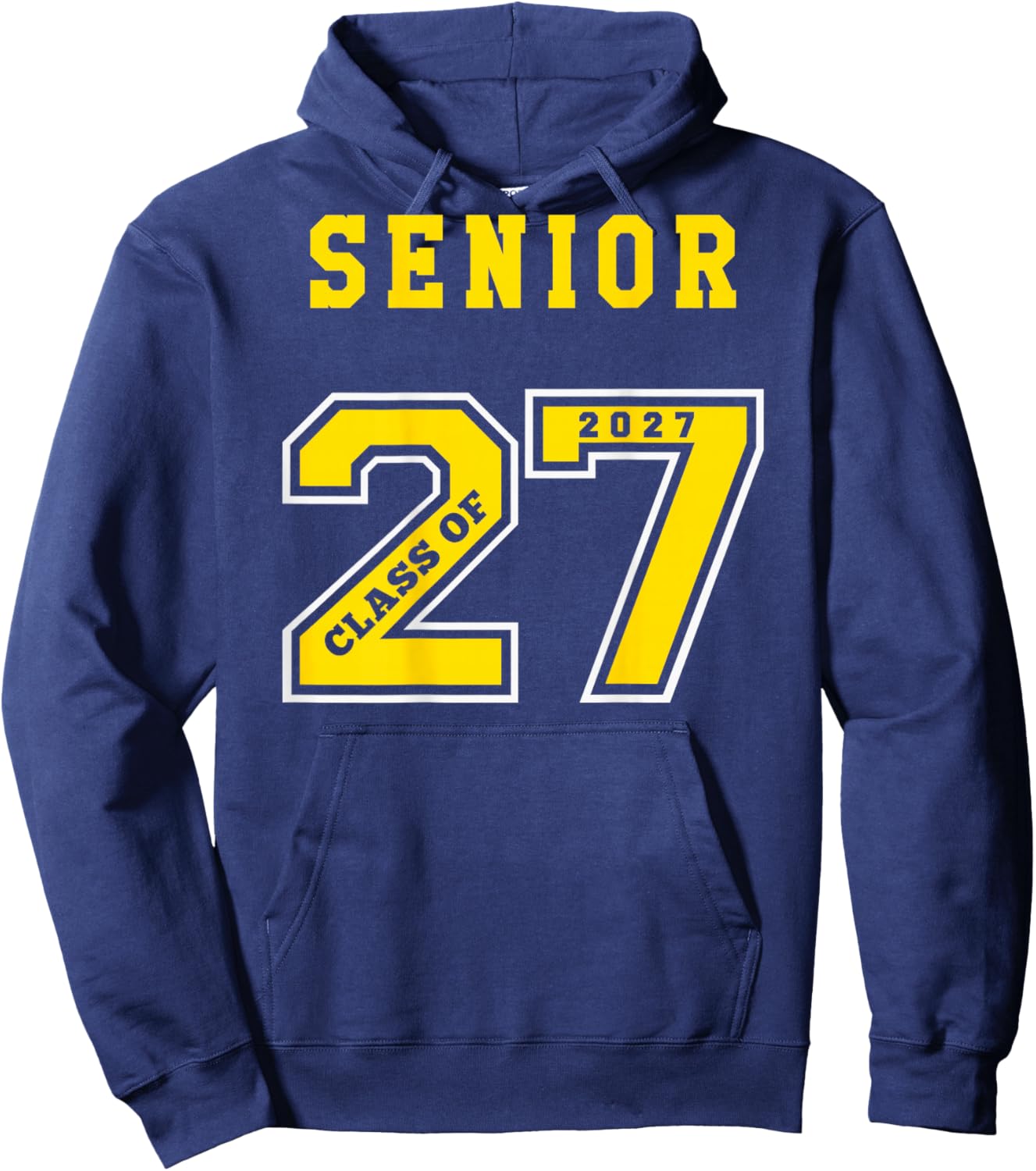 Senior 2027 (Back) Gold Class of 27 Jersey Graduation Gift Hoodie - Hoodie | Navy