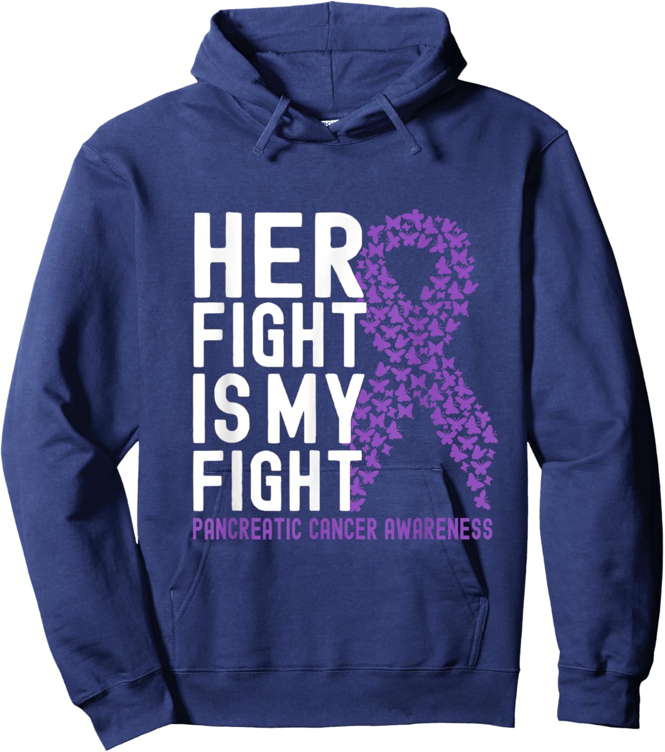 Her Fight is My Fight Pancreatic Cancer Awareness Ribbon Hoodie - Hoodie | Navy
