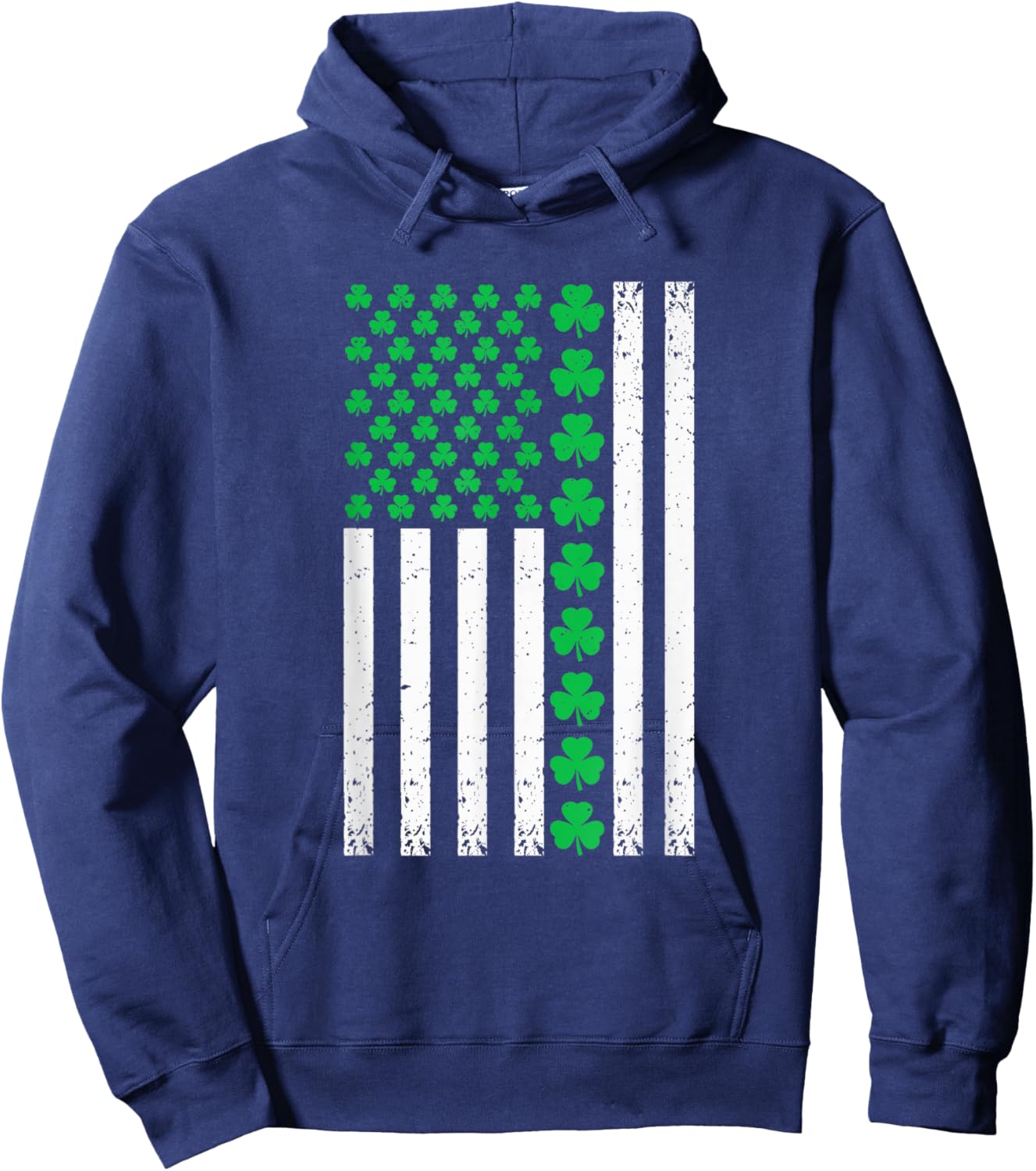 US American Flag with Shamrocks St Patricks Day Men Women Hoodie - Hoodie | Navy