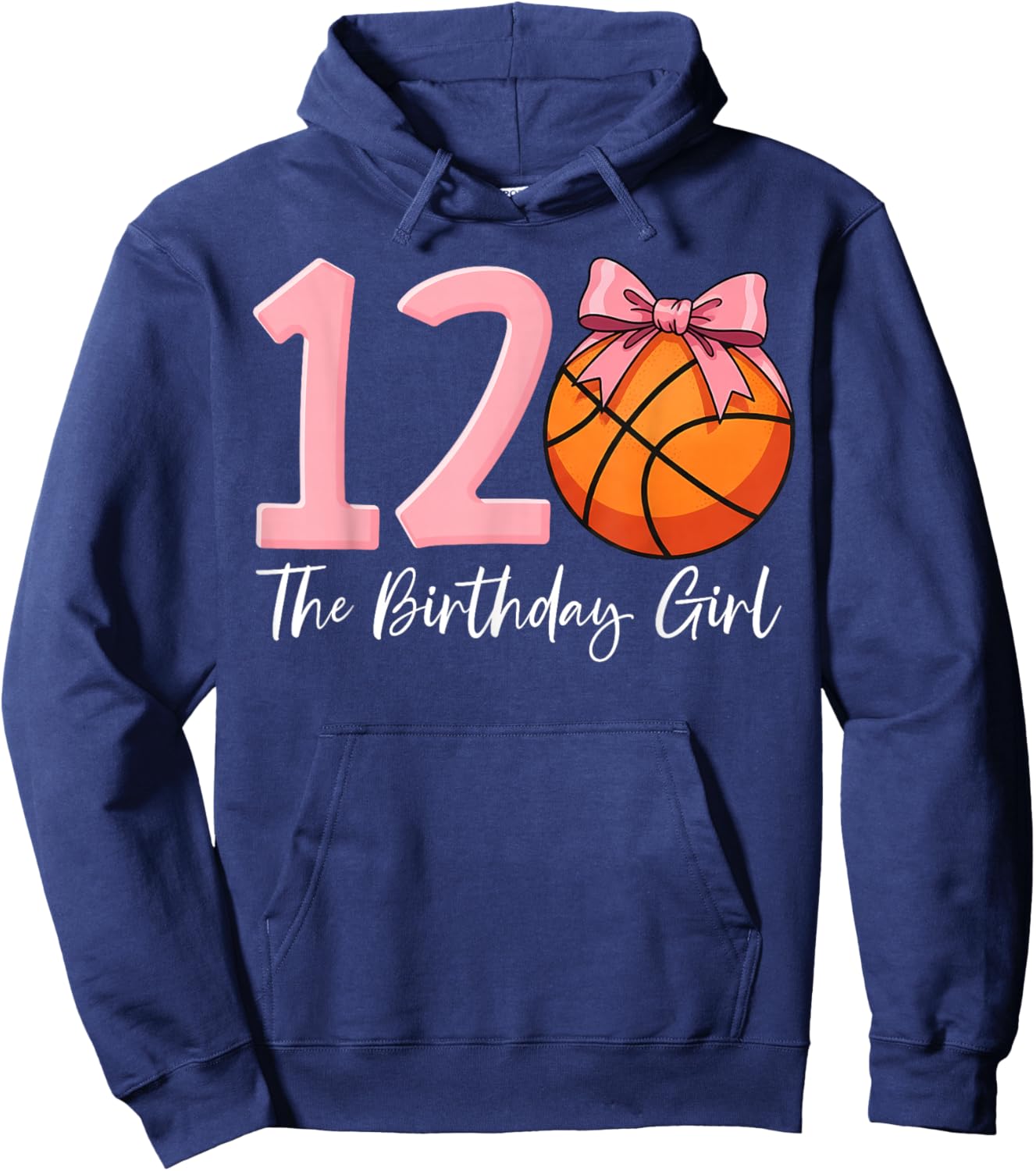 12th Birthday Girl Basketball Ball Coquette Pink 11 Eleven Hoodie - Hoodie | Navy