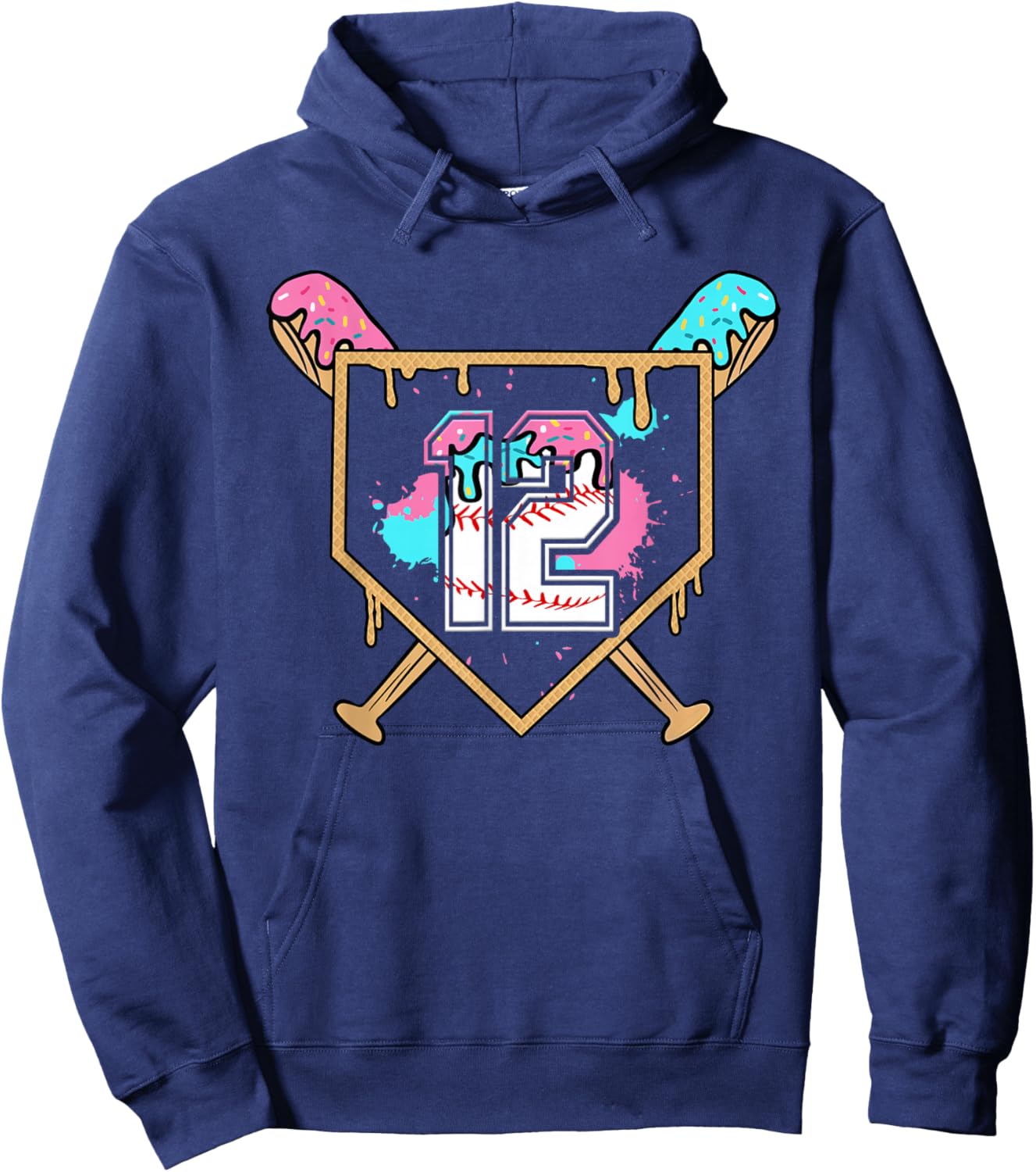 12th Birthday Baseball Bat Ice-Cream Drip 12yrs Old Boy Kid Hoodie - Hoodie | Navy