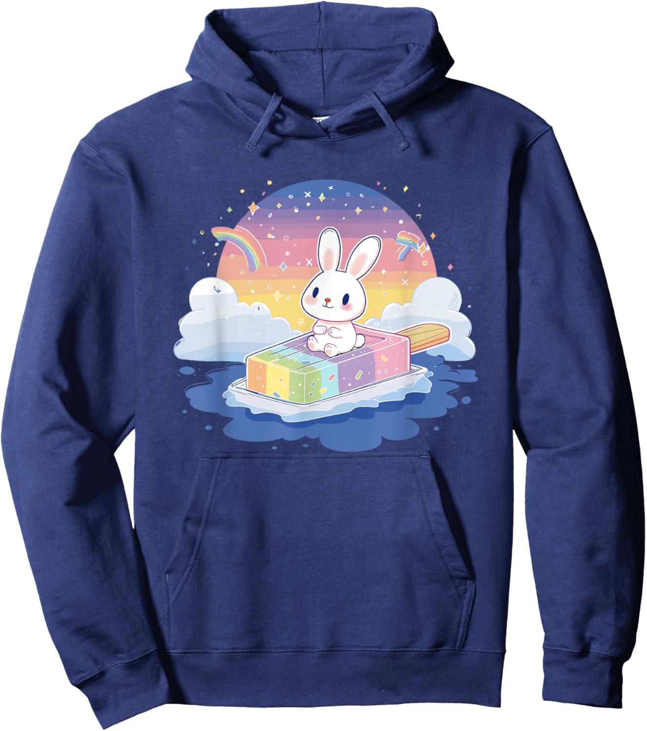Cute Bunny On Rainbow Popsicle Hoodie - Hoodie | Navy
