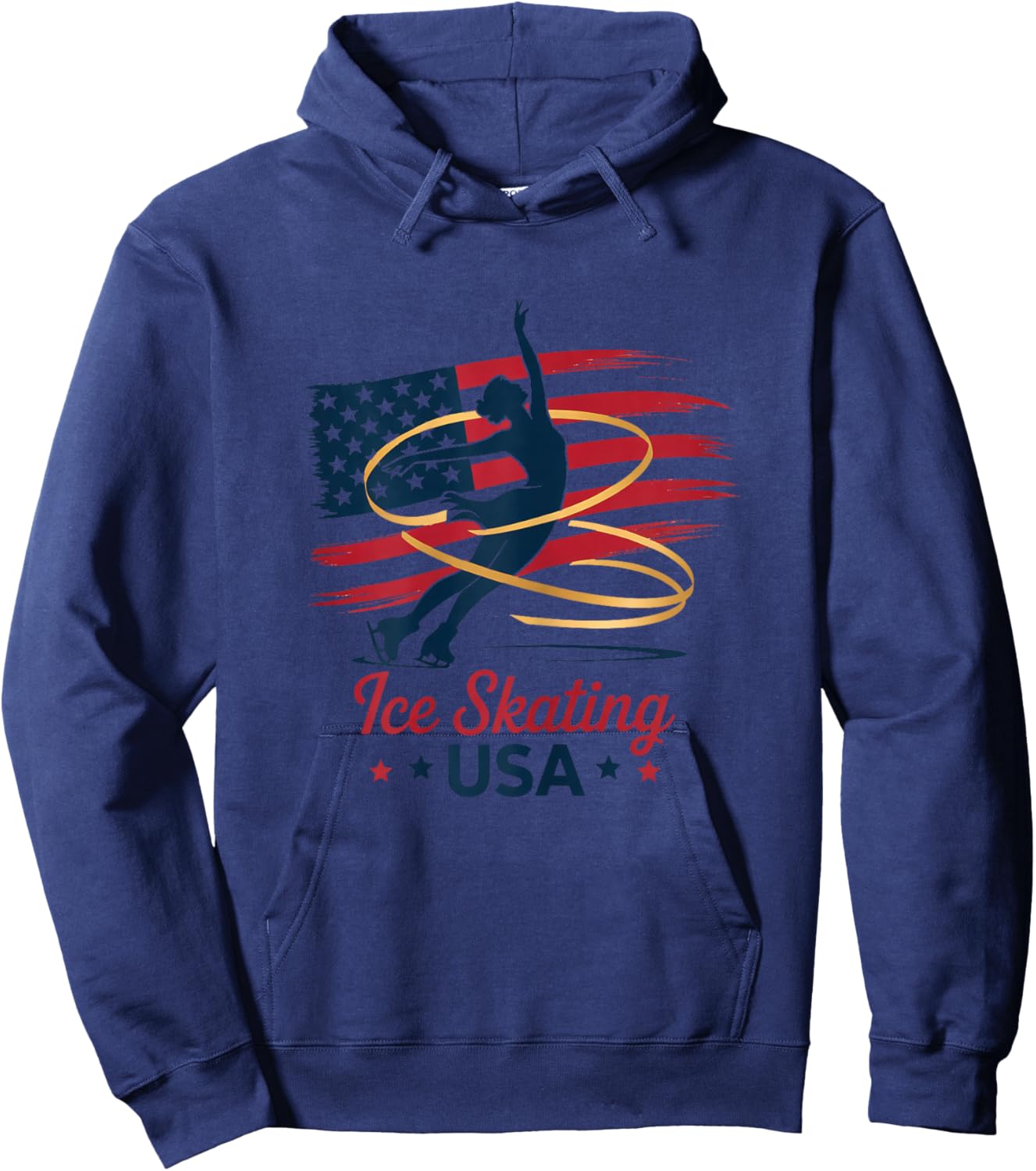 Ice Skating USA Figure Skater Patriotic American Flag Hoodie - Hoodie | Navy