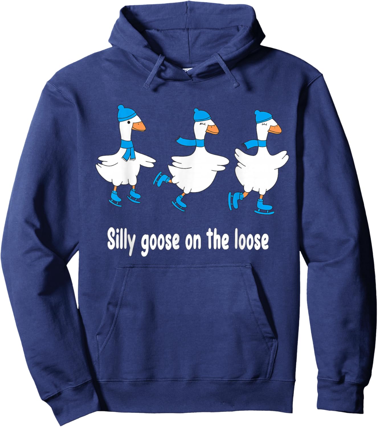 Funny Ice Skating Silly Goose Skater Skate Snow Season Hoodie - Hoodie | Navy