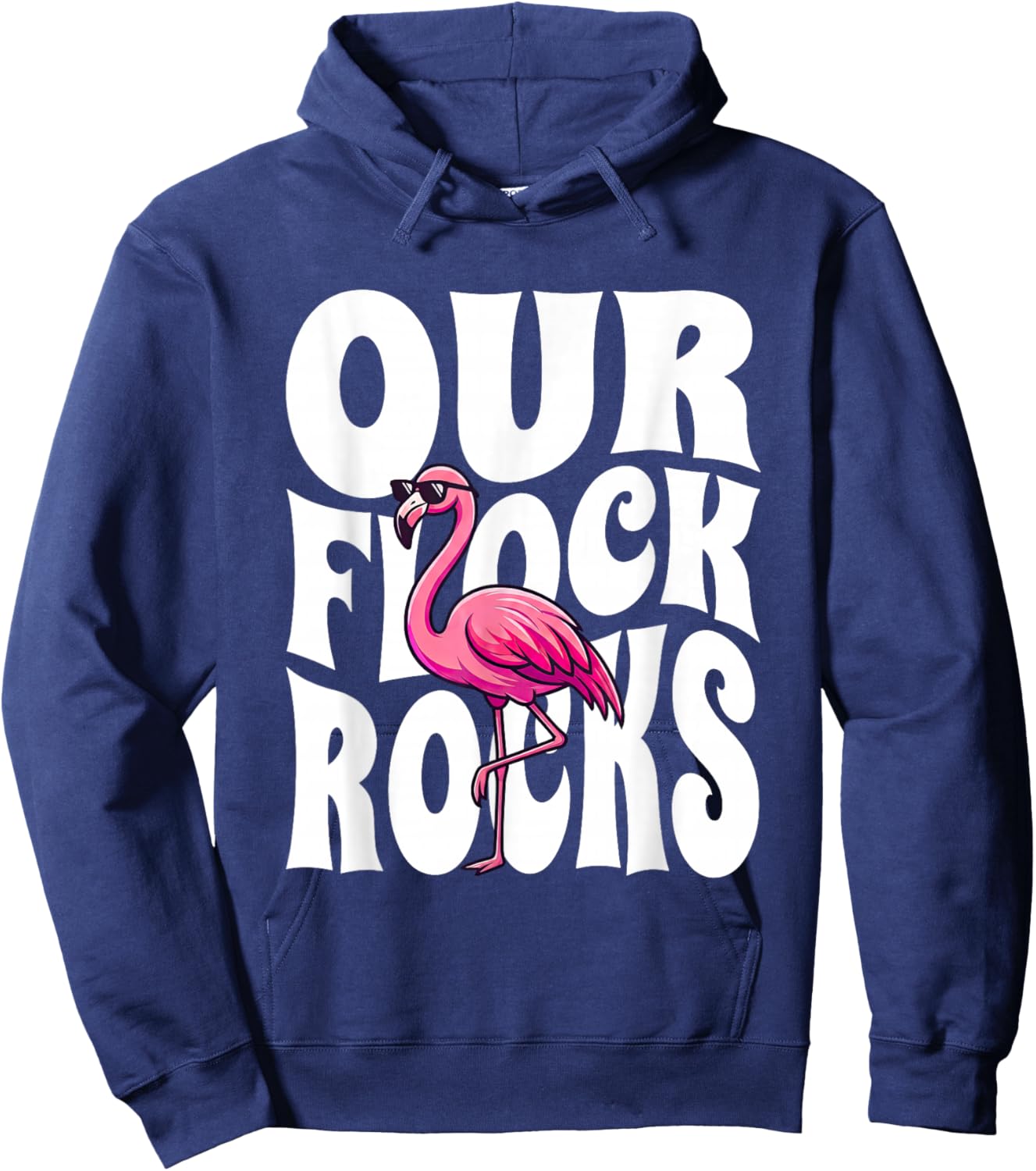 Our Flock Rocks Pink Bird Flamingo Family Matching Vacation Hoodie - Hoodie | Navy