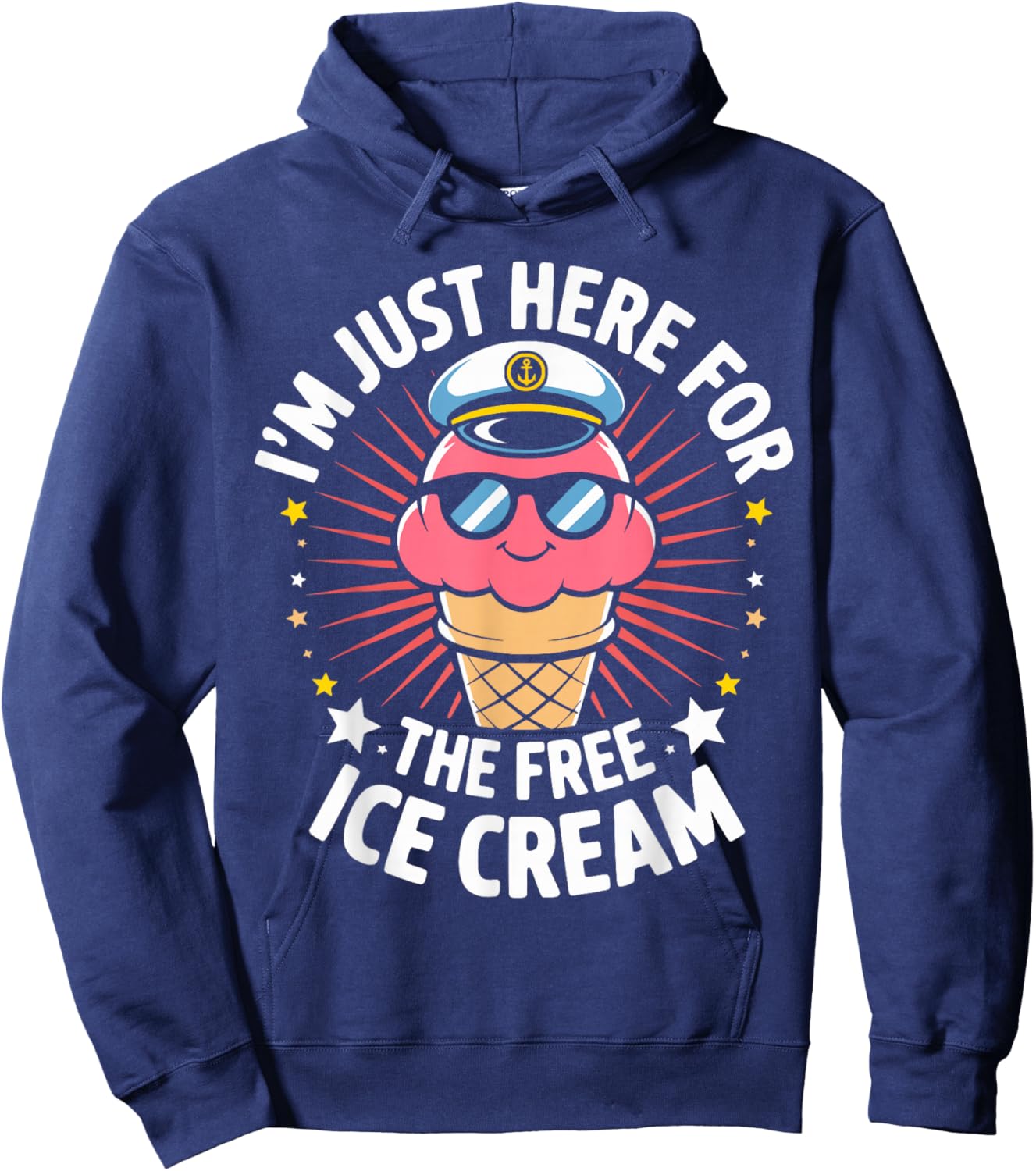Just Here for Free Ice Cream Funny Cruise Travel Matching Hoodie - Hoodie | Navy