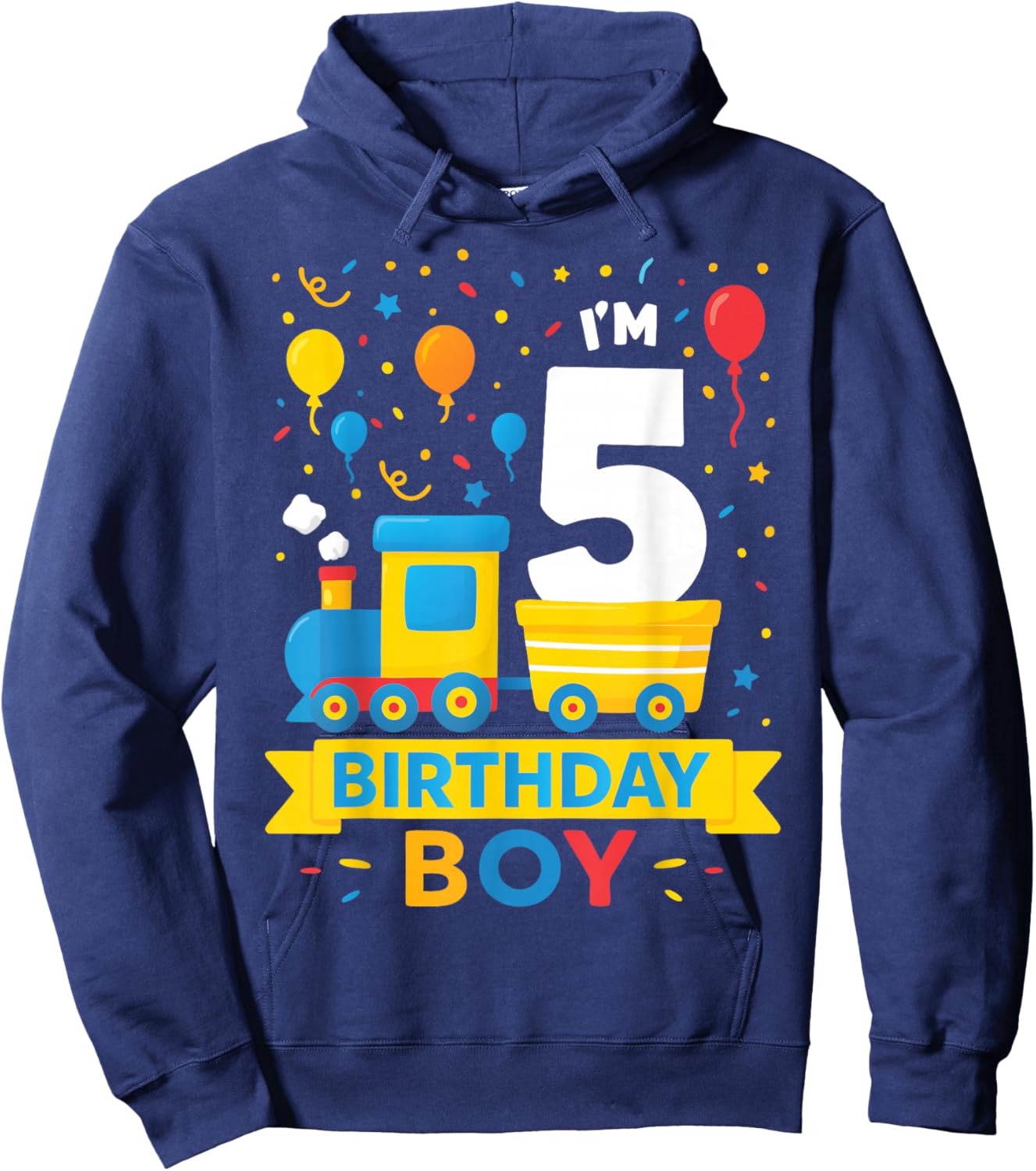 Five 5yr 5th Kids Boys Girls Train Birthday Boy 5 Years Old Hoodie - Hoodie | Navy