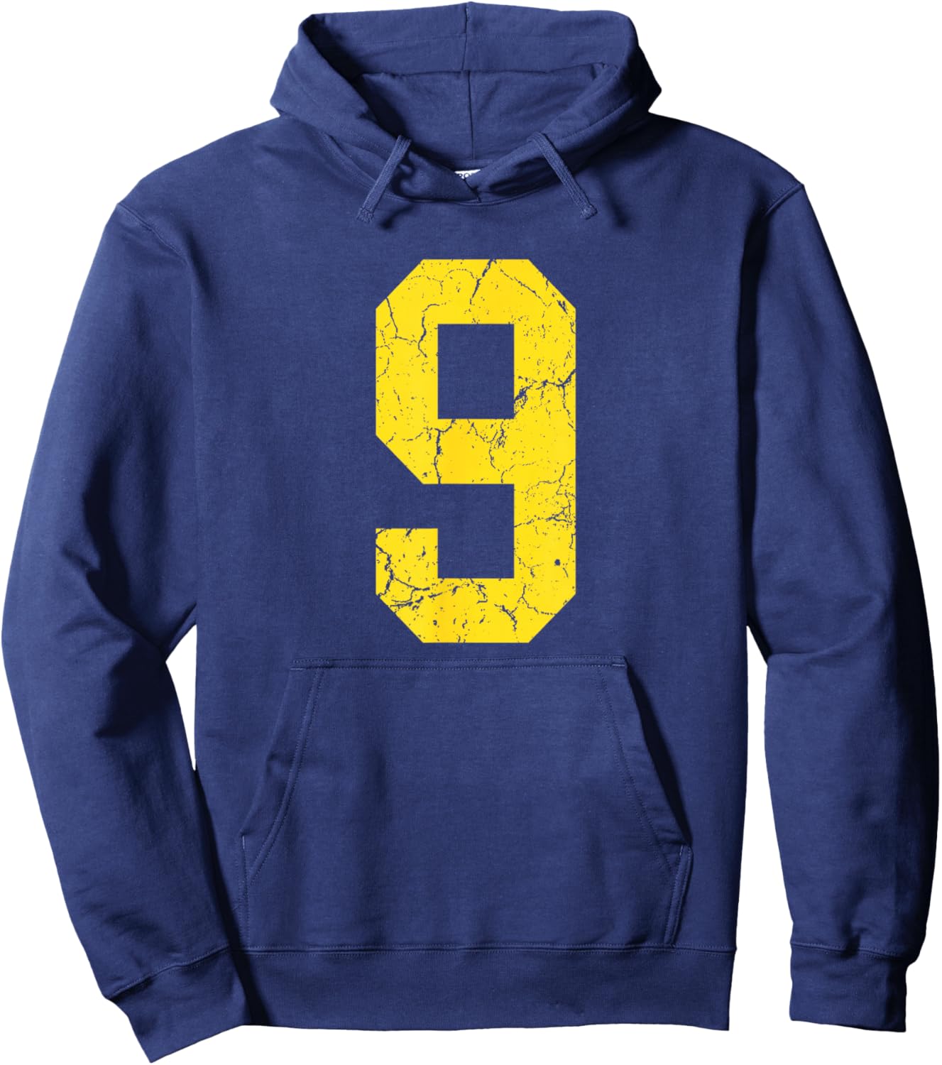 Distressed Bright Gold Number 9 Jersey Player Uniform #9 Hoodie - Hoodie | Navy