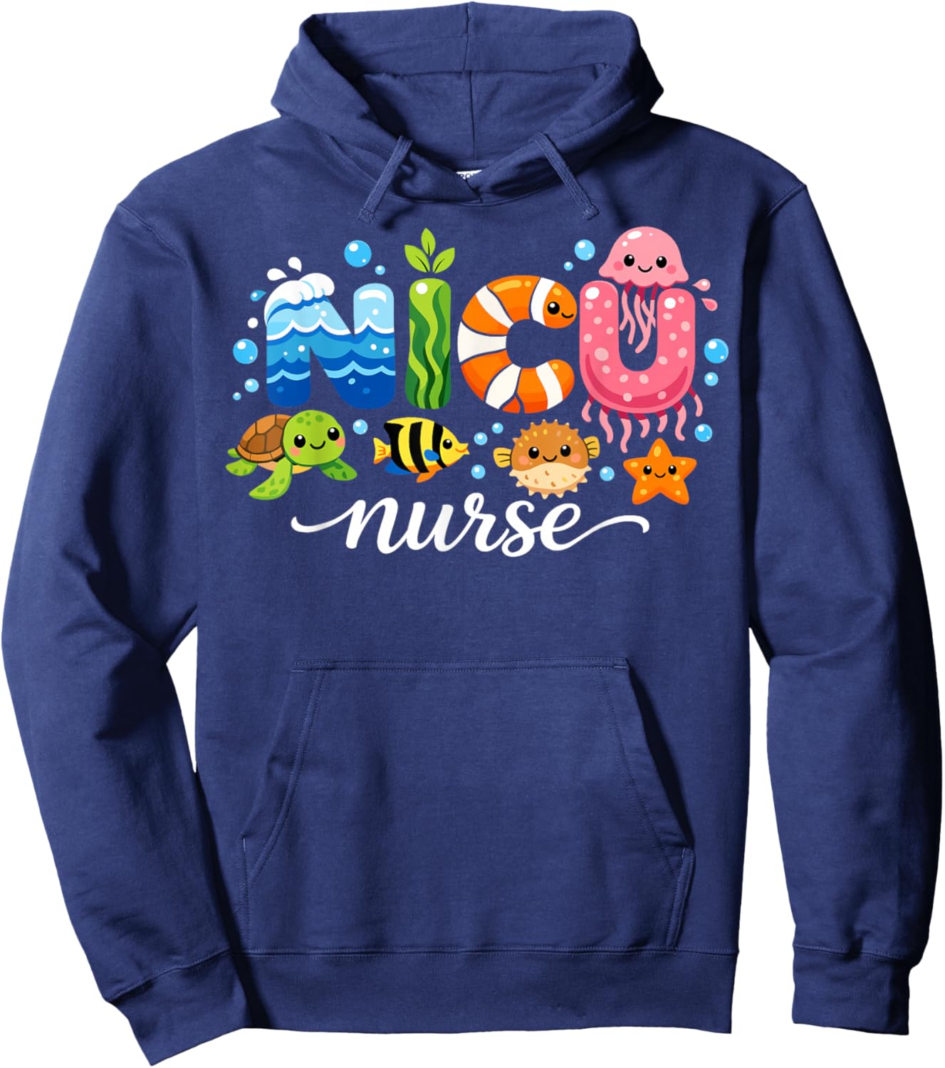 Neonatal Care Unit Cute Ocean Animals NICU Nurse Hoodie - Hoodie | Navy