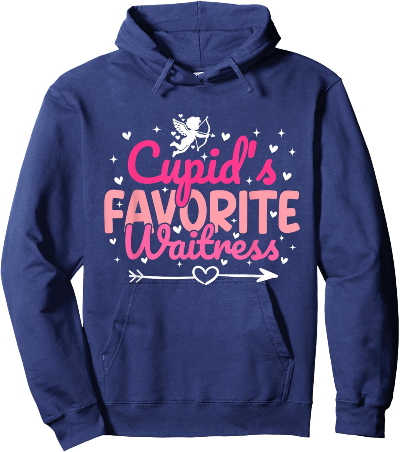 Cupid's Favorite Waitress Valentine’s Day Funny Server Hoodie - Hoodie | Navy