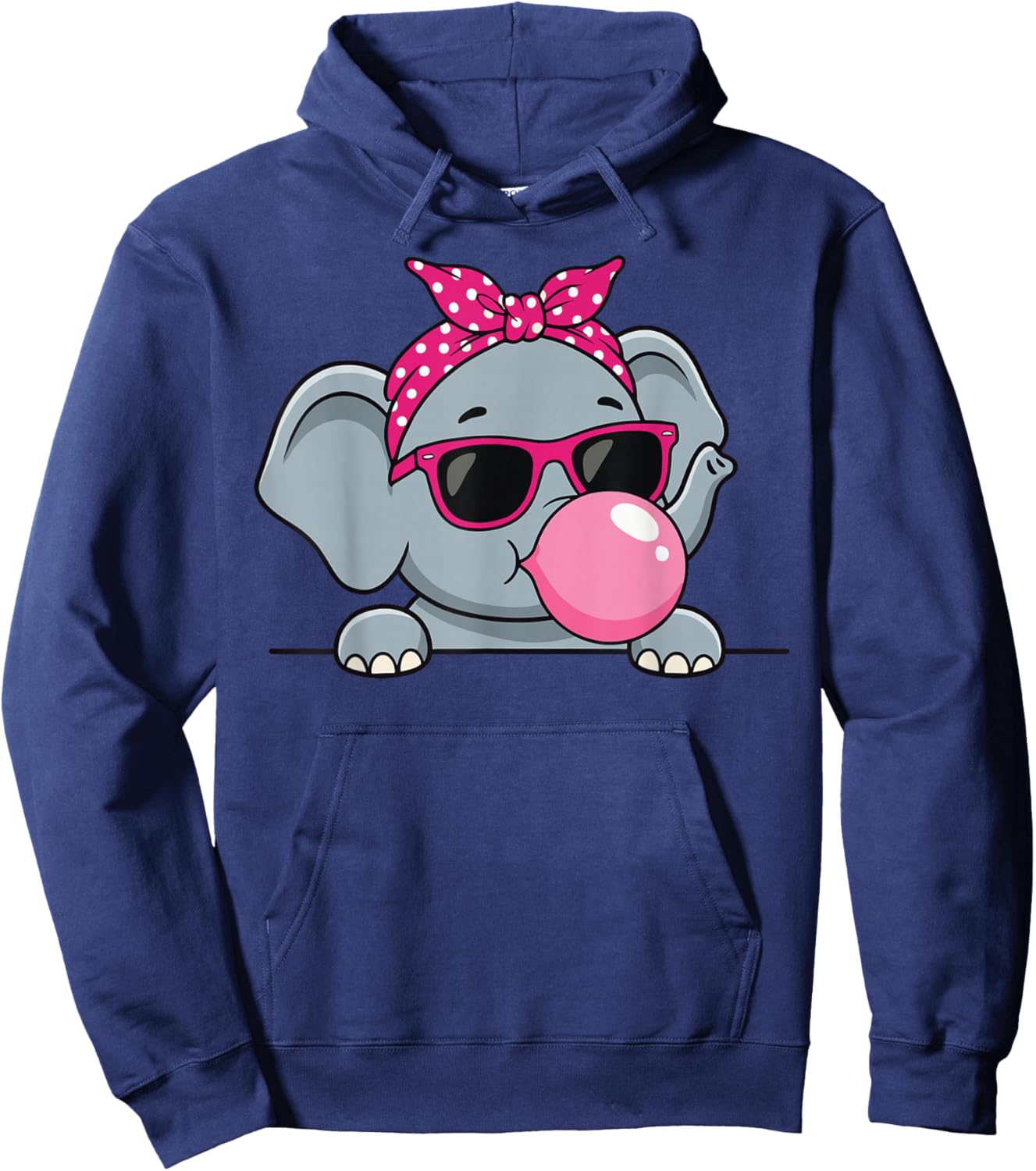 Elephant Kawaii Girl Pink Bandana Funny Elephant Bubblegum Hoodie - Hoodie | Navy