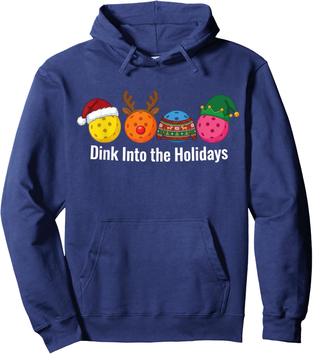 Christmas Pickleball Santa Reindeer Elf Ugly Xmas Sweater Hoodie - Hoodie | Navy