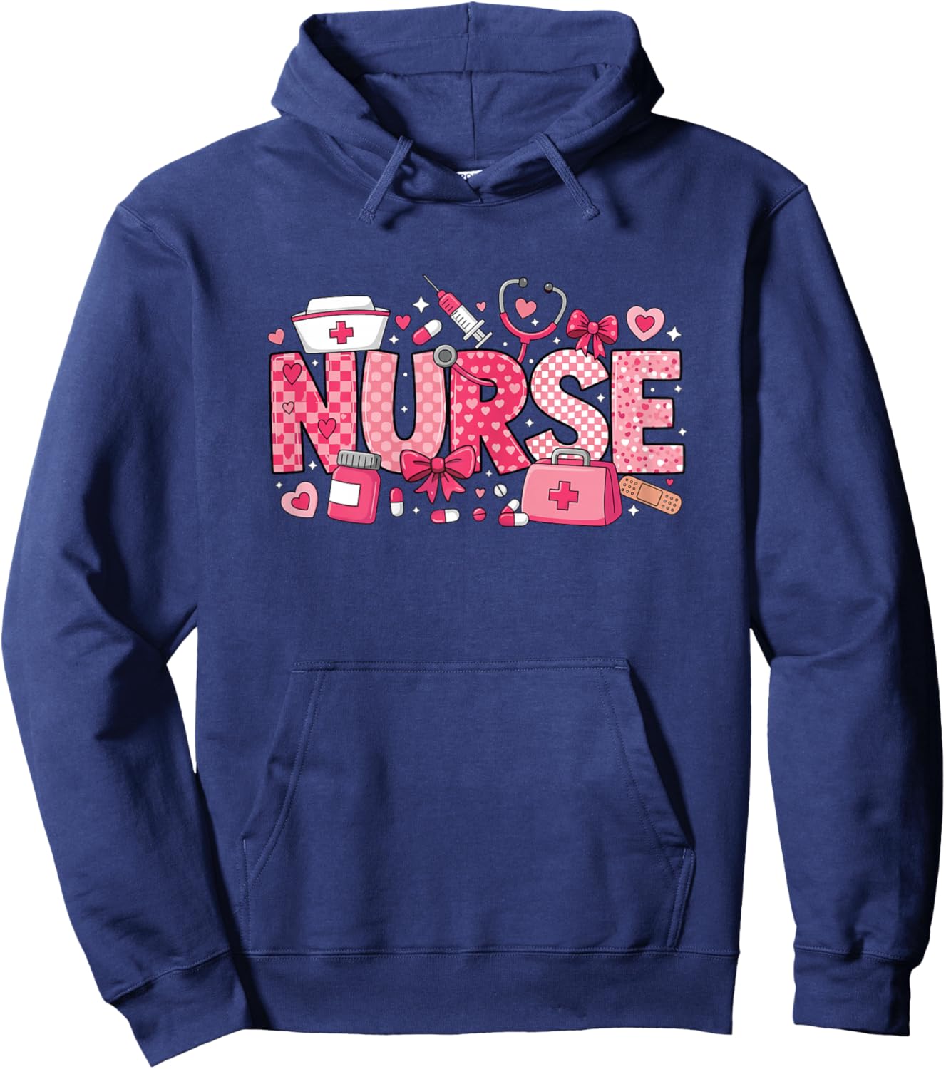 Valentines Day Nurse Stethoscope Coquette Bow Cute Nurses Hoodie - Hoodie | Navy