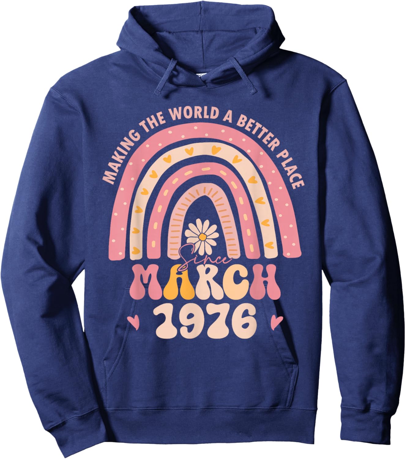 Turning 50 Retro March 1976 50th Birthday for Girl Women Hoodie - Hoodie | Navy