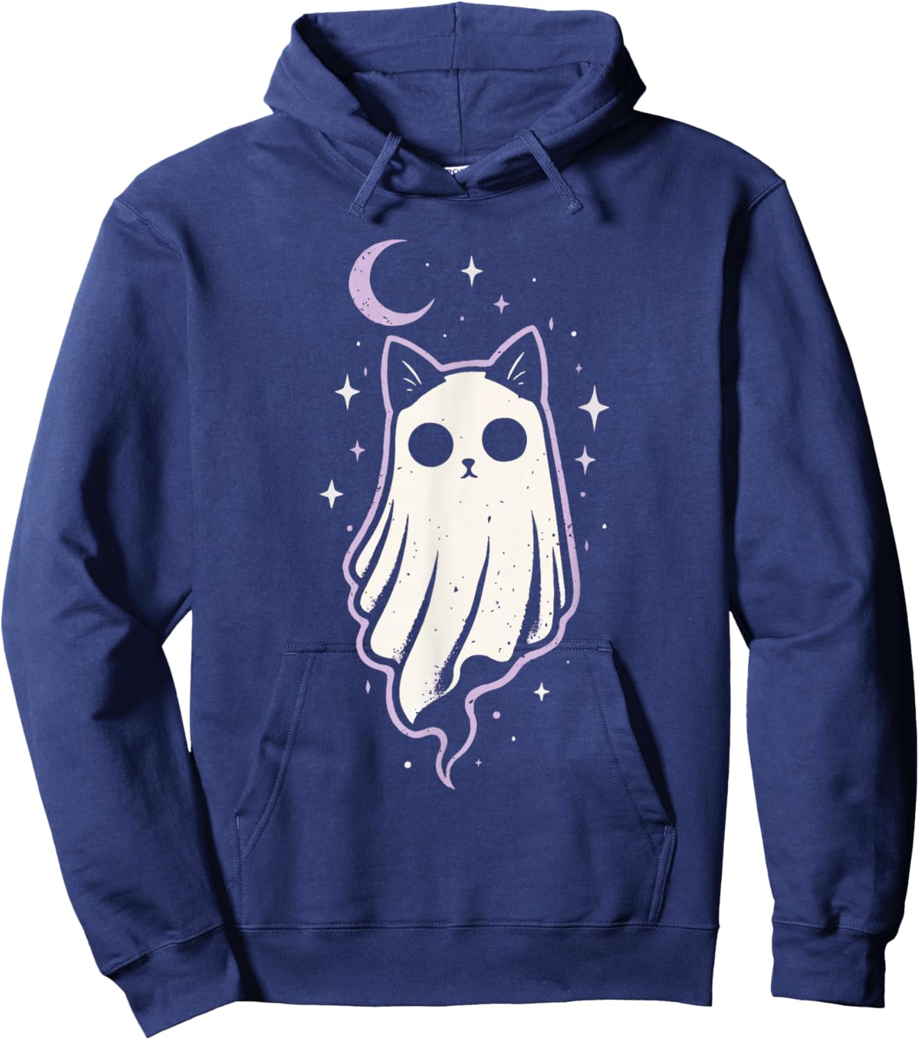 Cat Kitty Ghost Creepy Cute Kawaii Pastel Goth Purple Moon Hoodie - Hoodie | Navy