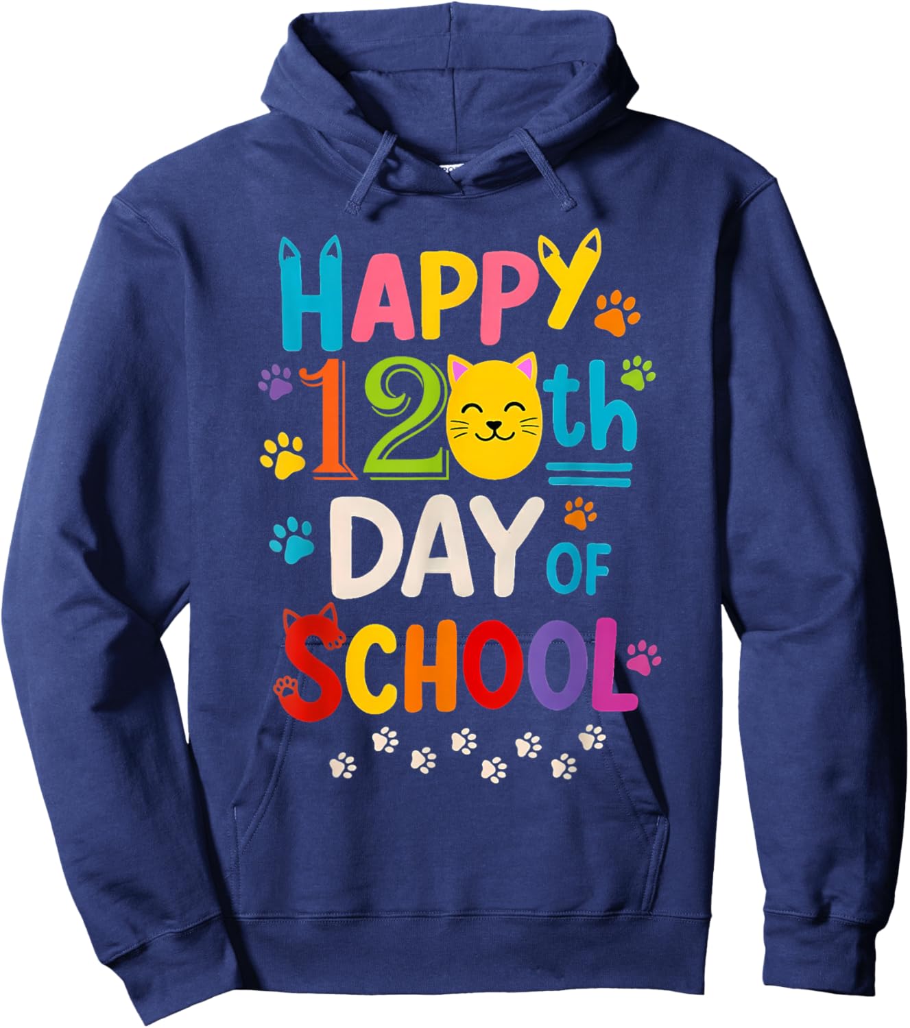120th Day of School 120 Days of Pawsome Cat Paws Boys Girls Hoodie - Hoodie | Navy