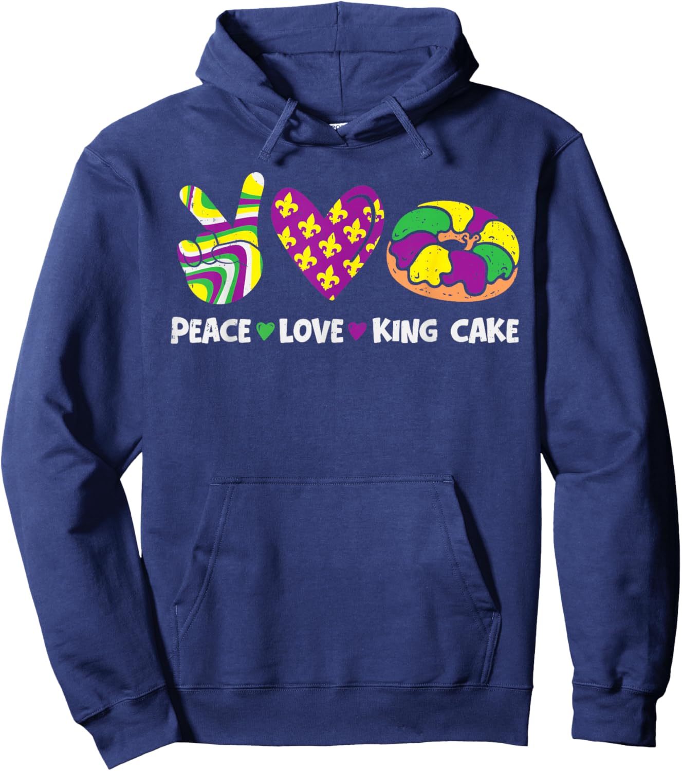Peace Love King Cake Mardi Gras Carnival Women Girl Kids Hoodie - Hoodie | Navy