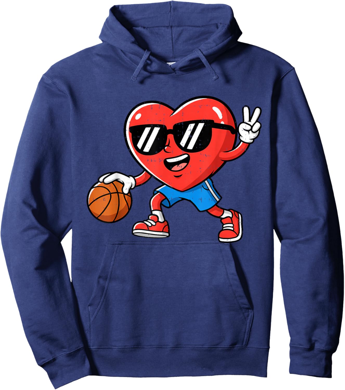 Heart Play Basketball Valentines Day for Teen Boys Girls Kid Hoodie - Hoodie | Navy