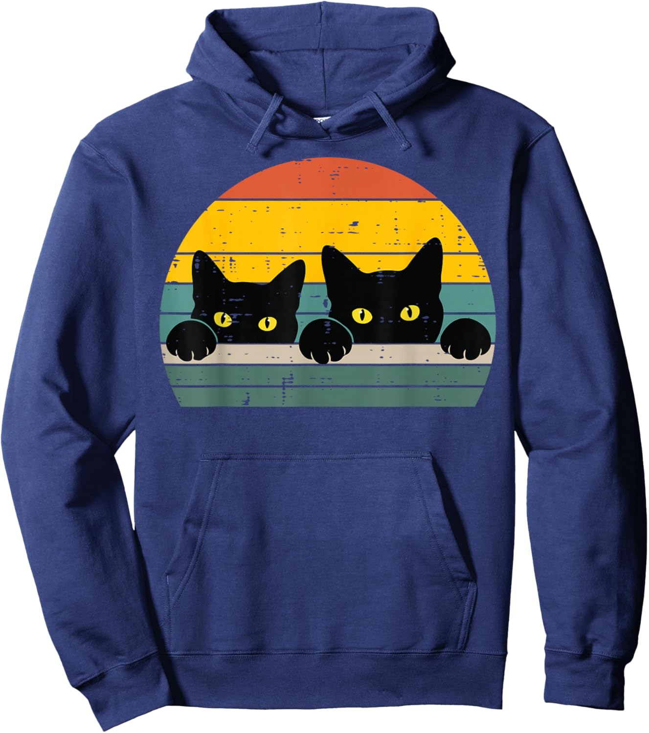 Black Cats Peeking Sunset Retro Kitten Kitty Men Women Kids Hoodie - Hoodie | Navy