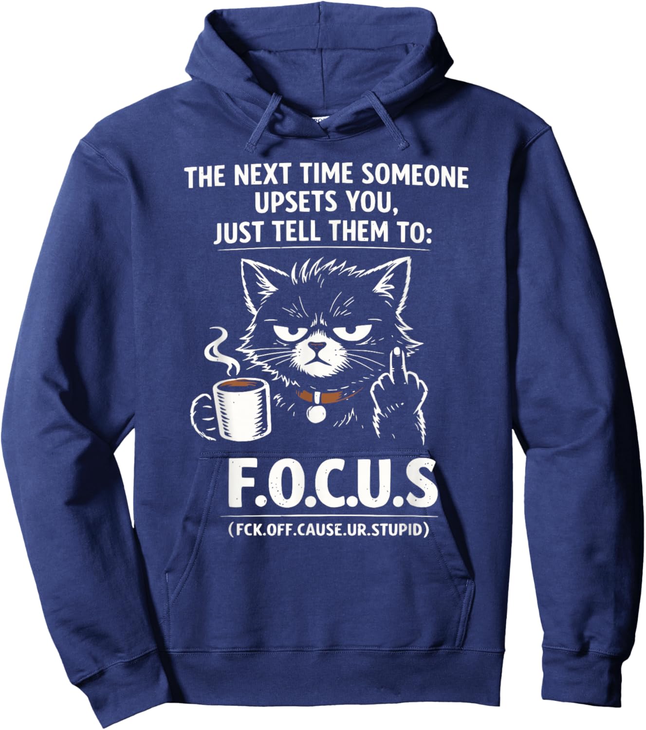 Introvert Cat Coffee Sarcastic Dark Humor Focus Meme Graphic Hoodie - Hoodie | Navy