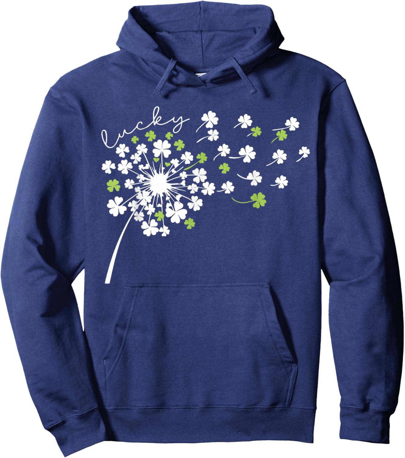 Lucky Dandelion Shamrock Funny St Patricks Day Women Girls Hoodie - Hoodie | Navy