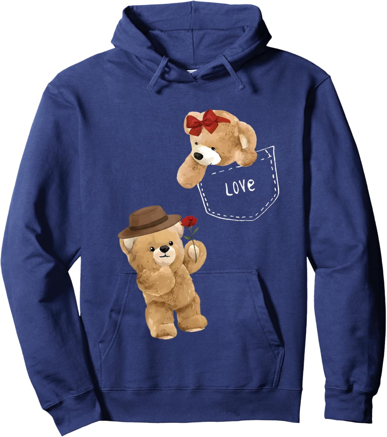 Cute Teddy Bear Love Bear Couple Rose Valentine’s Day Hoodie - Hoodie | Navy