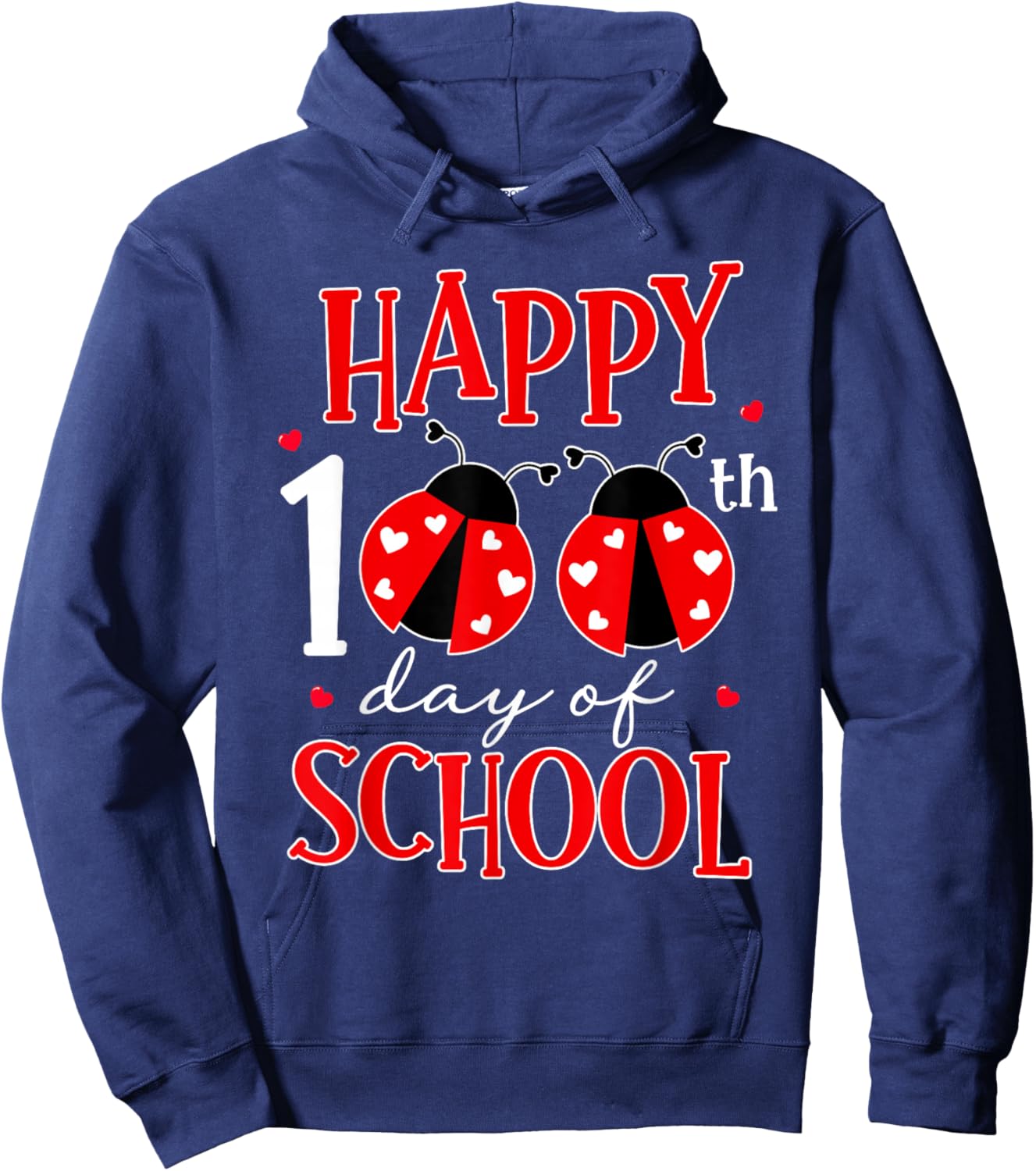Happy 100th Day of School Ladybug Shirt 100 Days Smarter Hoodie - Hoodie | Navy