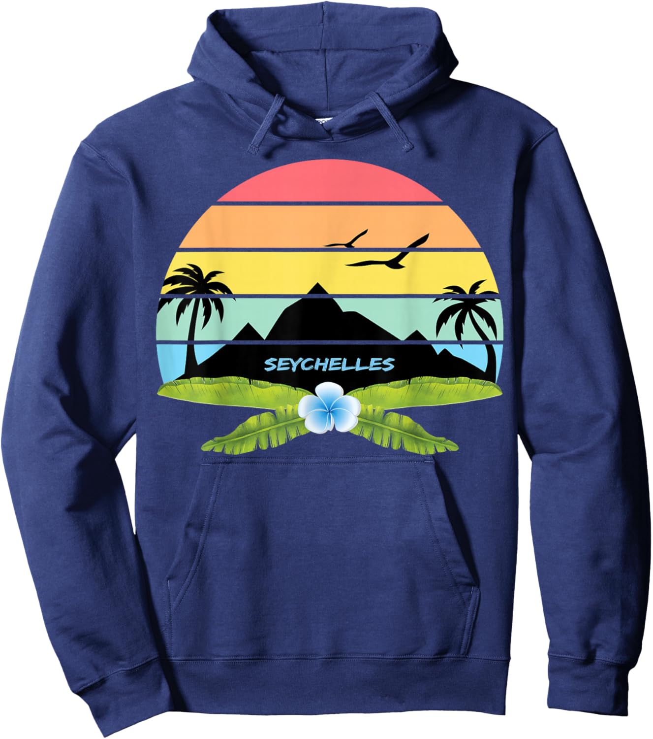 Seychelles Palm Trees Memory Island Praslin Beach Souvenir Hoodie - Hoodie | Navy