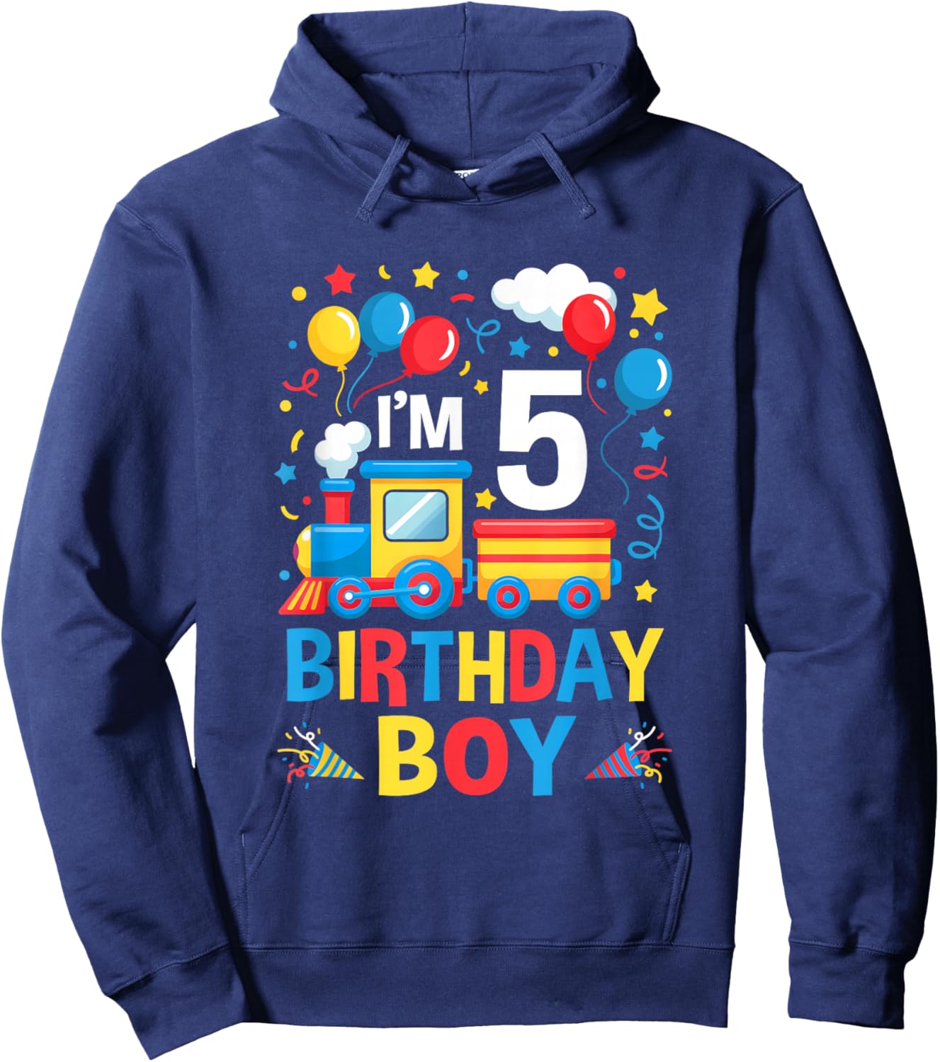 Five 5Yr 5Th Kids Boys Girls Train Birthday Boy 5 Years Old Hoodie - Hoodie | Navy