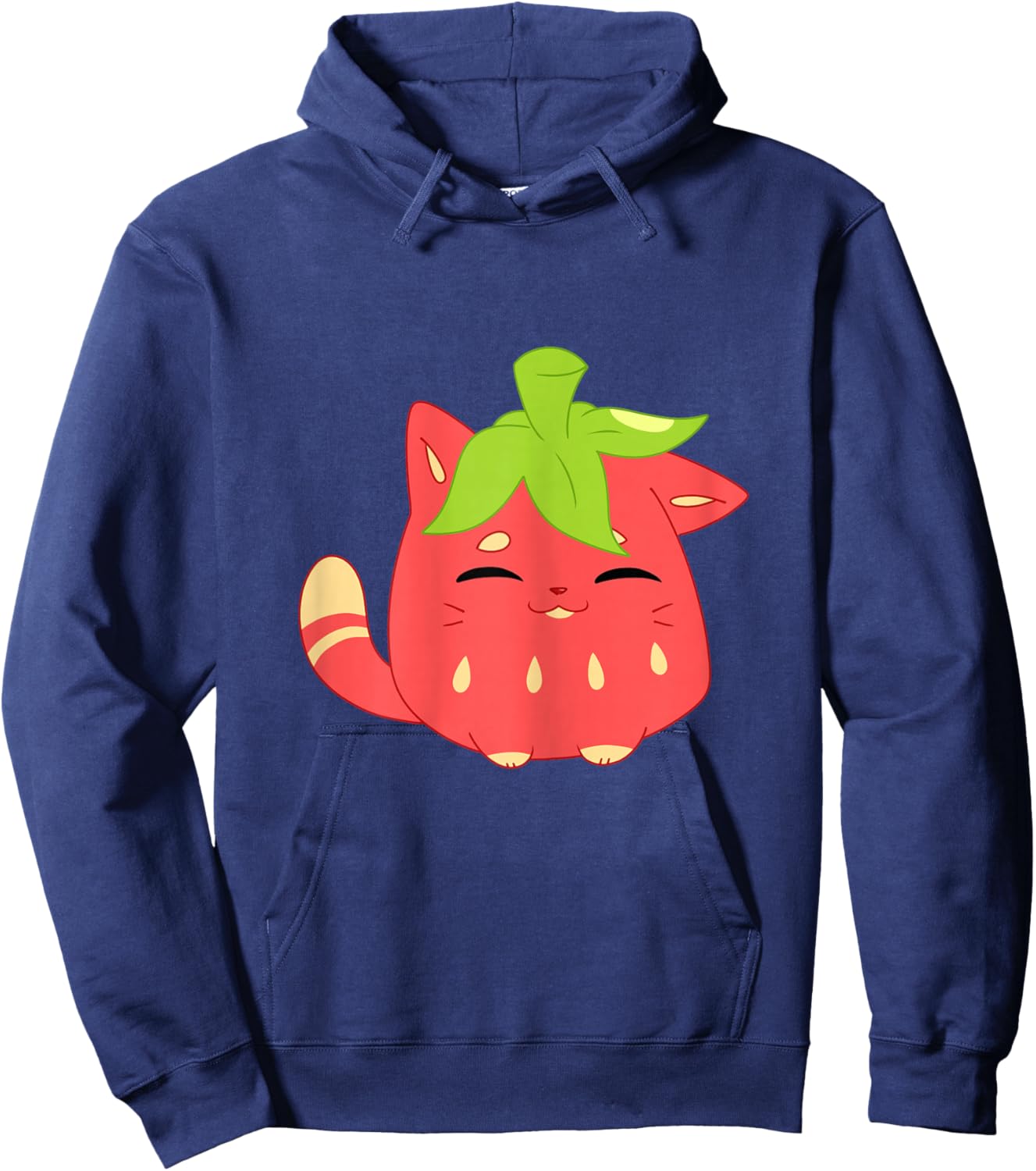 Cute Funny Sweet Cartoon Strawberry Shaped Smiling Cat Hoodie - Hoodie | Navy