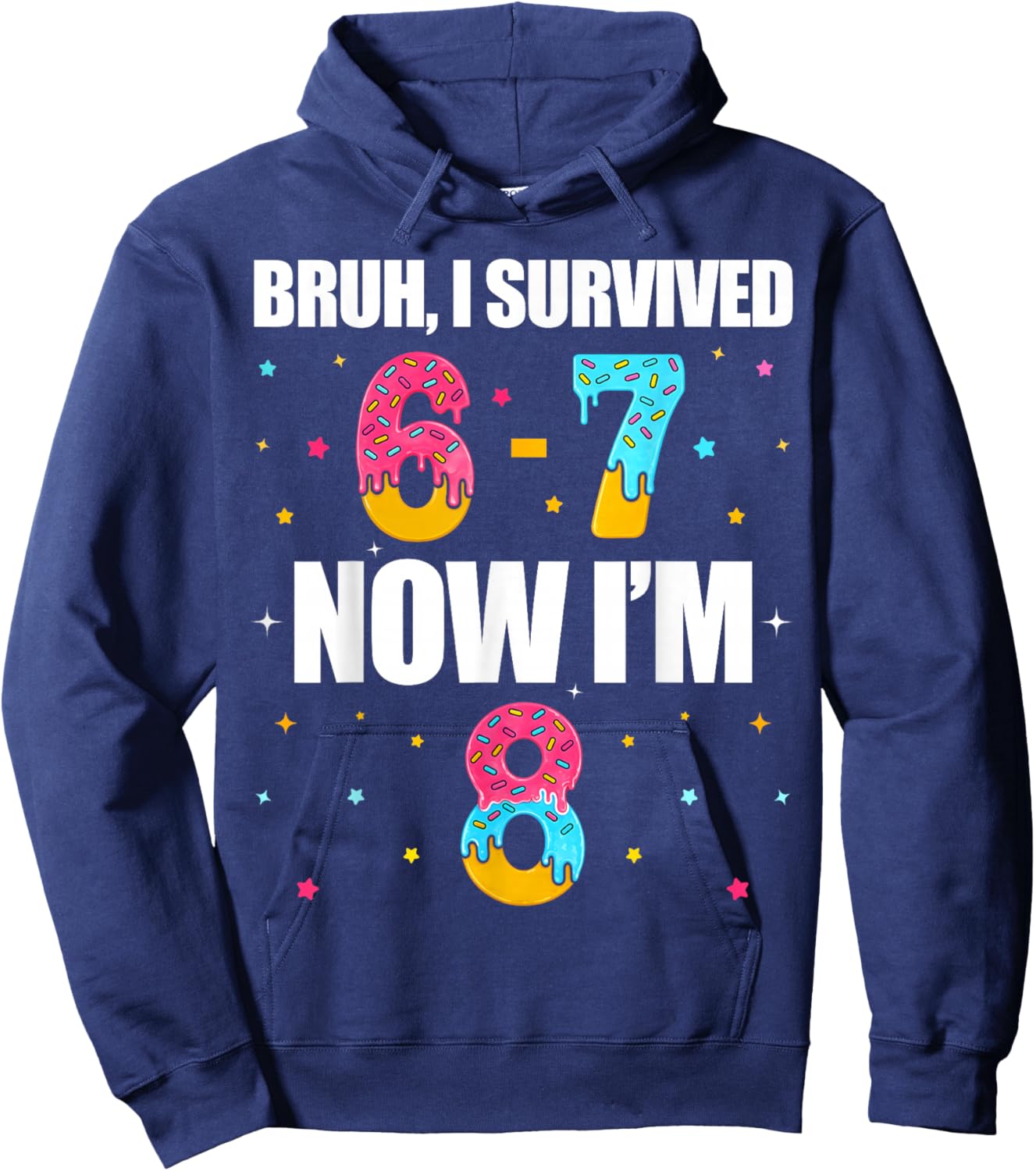 Bruh I Survived 6 7 Six Seven I’m 8 Years Old 8th Birthday Hoodie - Hoodie | Navy