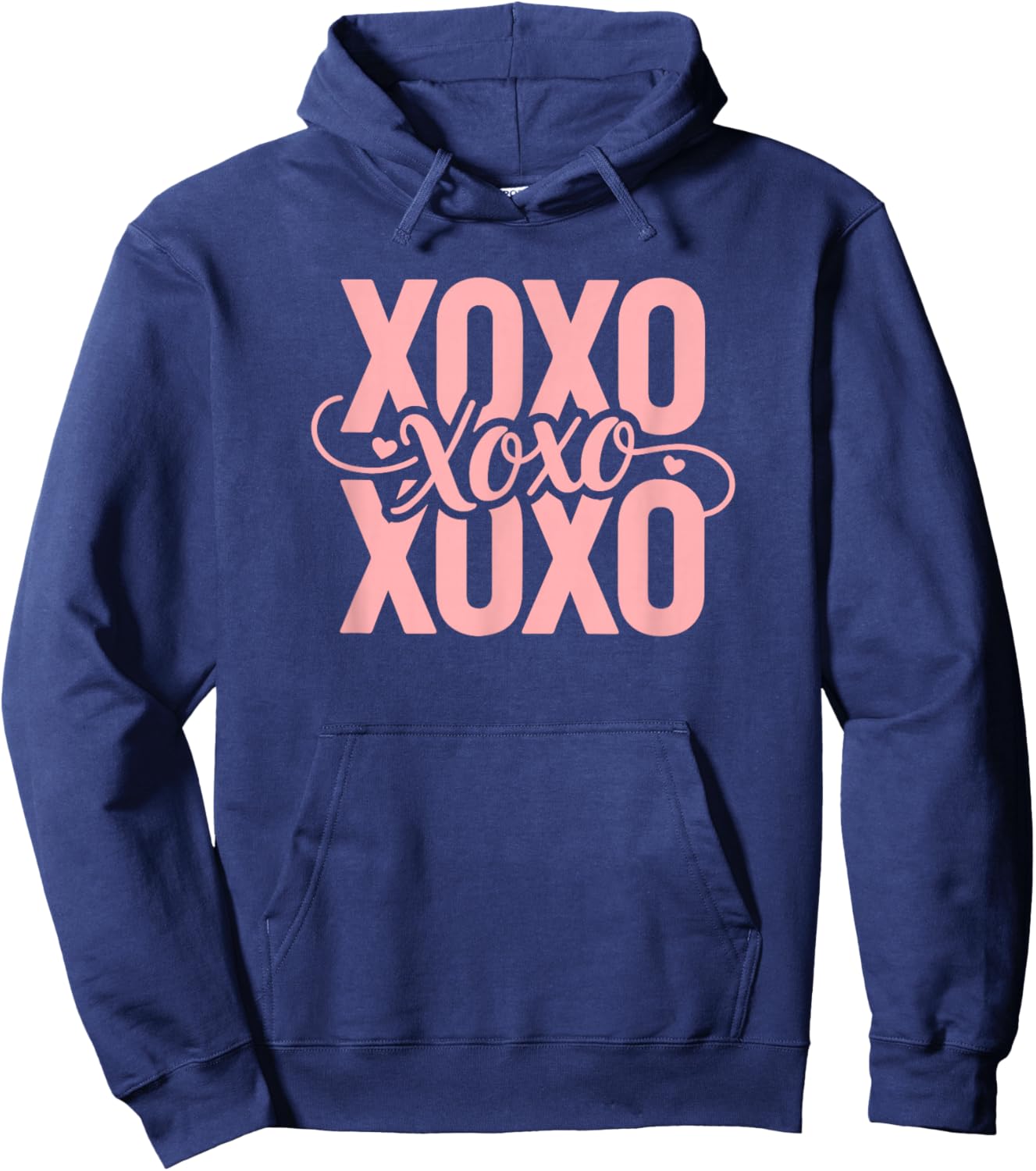 XOXO Hugs and Kisses Pink Retro Typography Valentine Hoodie - Hoodie | Navy