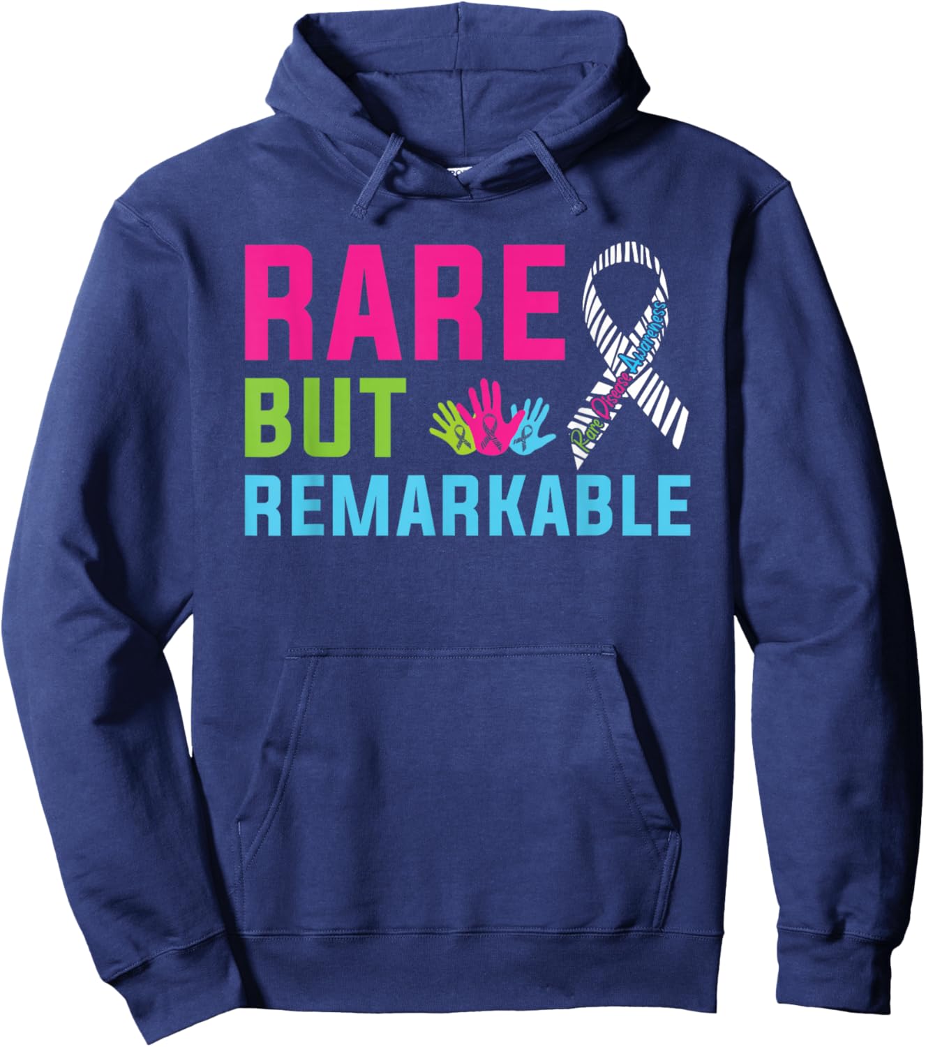 Rare Disease Awareness Day 2026 Rare Remarkable Zebra Ribbon Hoodie - Hoodie | Navy