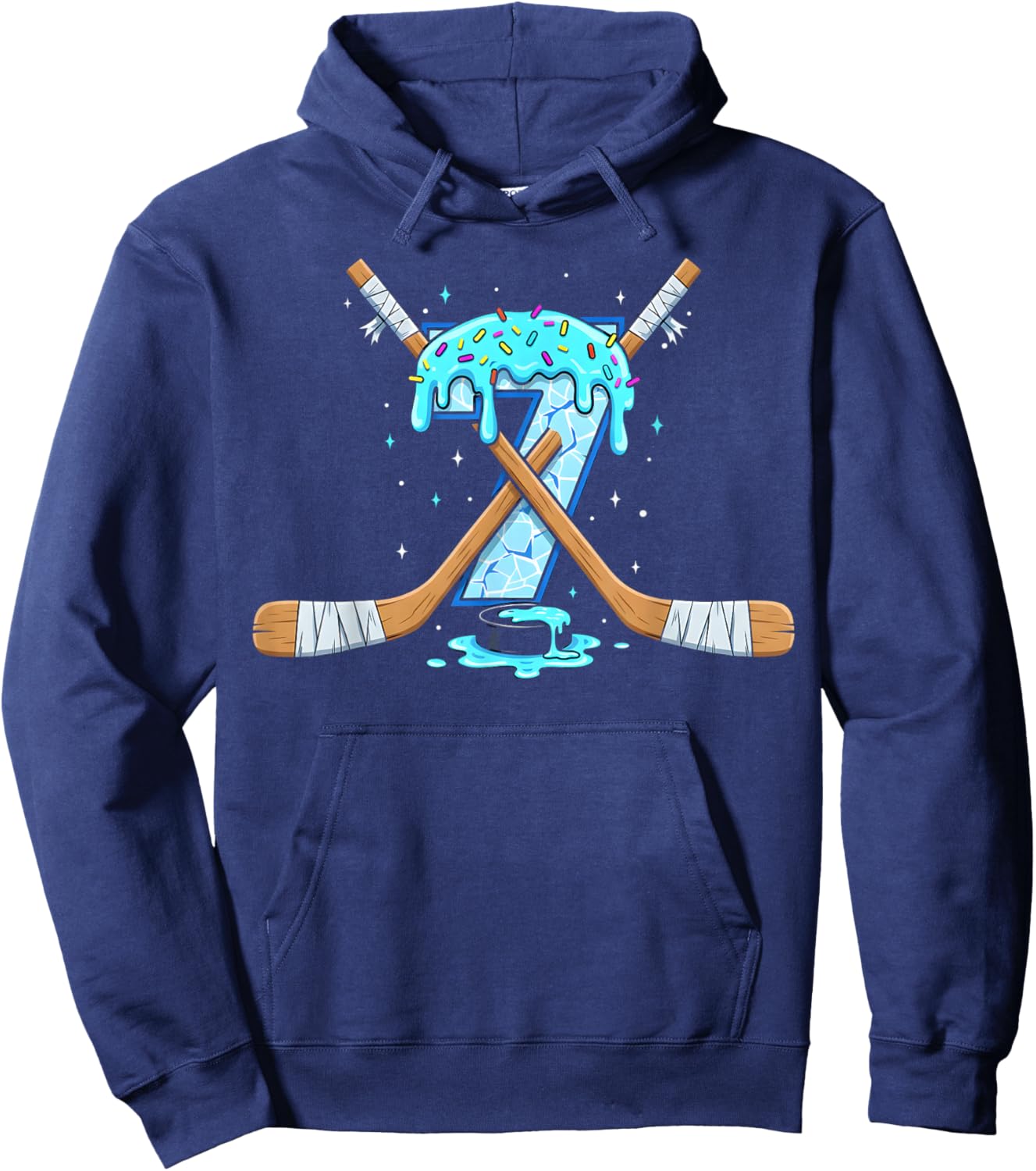 7 Year Old Hockey Ice Cream Drip Youth 7th Birthday Boys Hoodie - Hoodie | Navy
