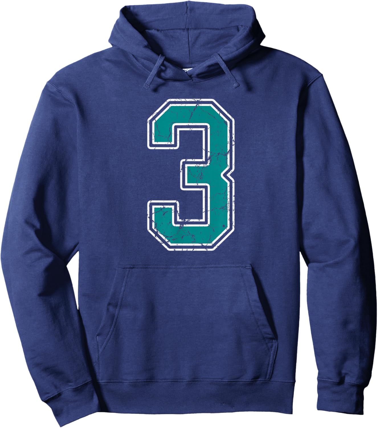 Teal and White Number 3 Jersey Player Uniform #3 Fan Hoodie - Hoodie | Navy