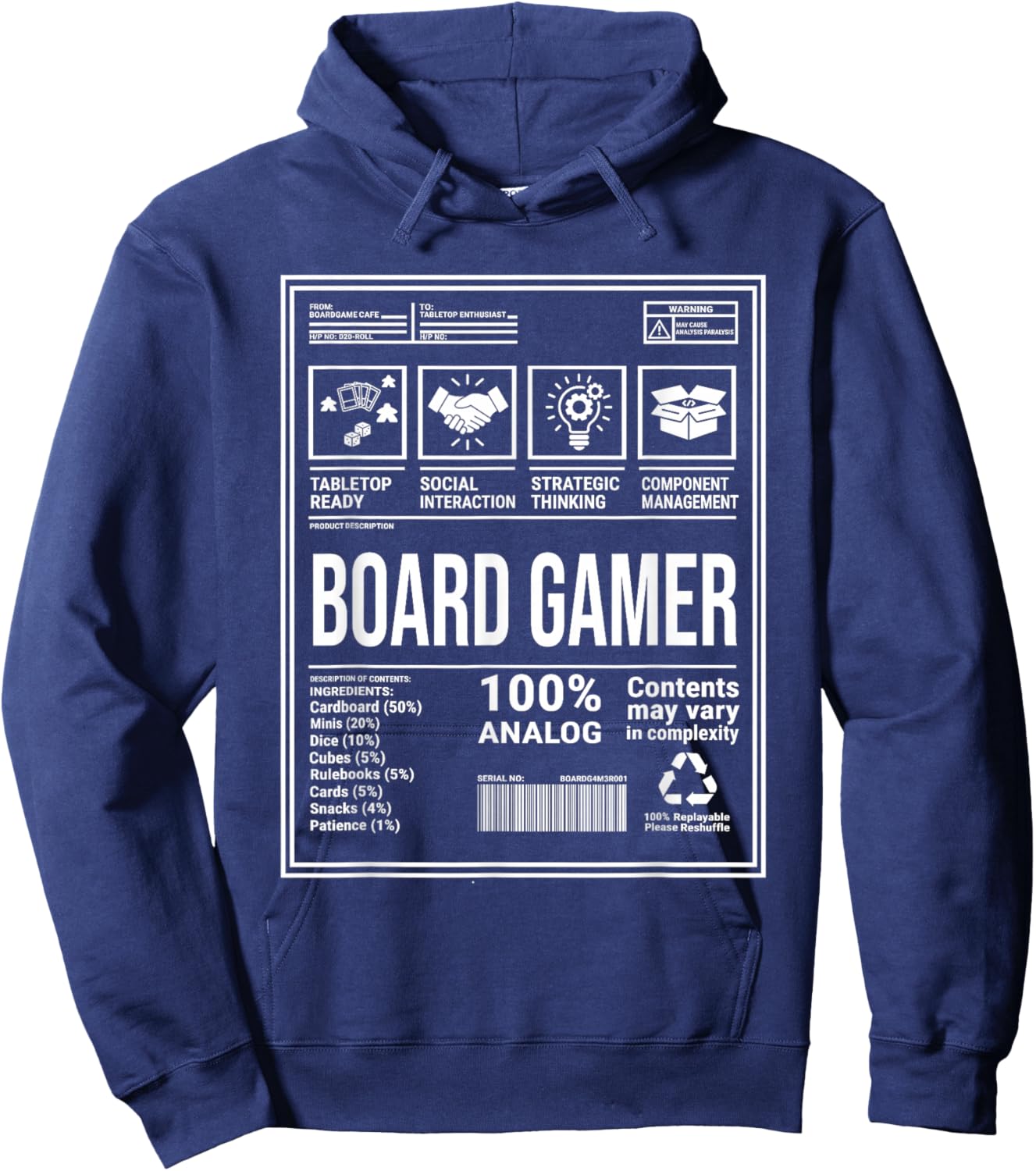 Funny Board Gamer Ingredients Nutritional Game Facts List Hoodie - Hoodie | Navy