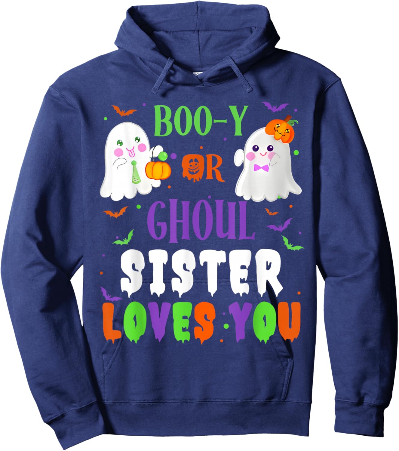 Boo-y Or Ghoul Sister Loves You Boo Halloween Baby Gender Hoodie - Hoodie | Navy